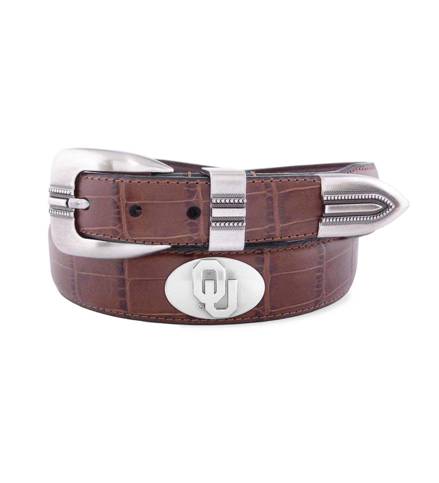 NCAA Oklahoma Sooners Crocodile Tip Leather Concho Belt Tan 38