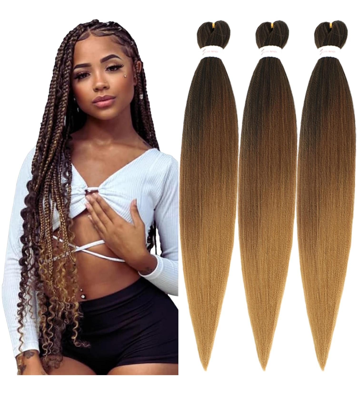Xusuperb 30-Inch Ombre Braiding Hair Extensions - Pre-Stretched Kanekalon Soft Knotless Yaki Texture 3 Packs (T1B/30/27#) for Easy Braids - Buy Online on GoSupps.com