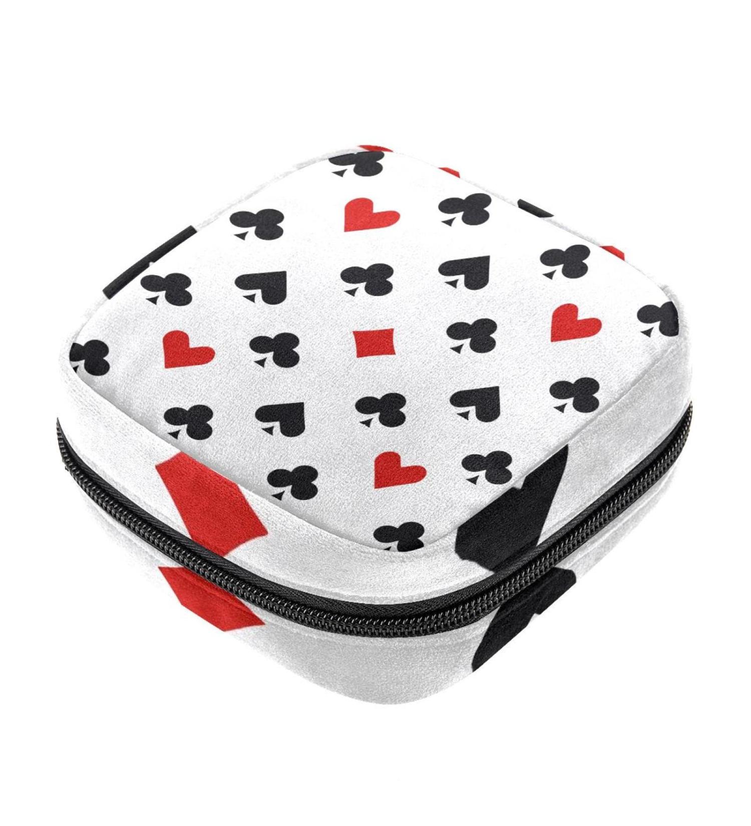 Stylish Menstruation Bag with Zipper | Women's Napkin & Tampon Collection Bags in Poker Hearts & Clubs Patterns - Buy Online on GoSupps.com