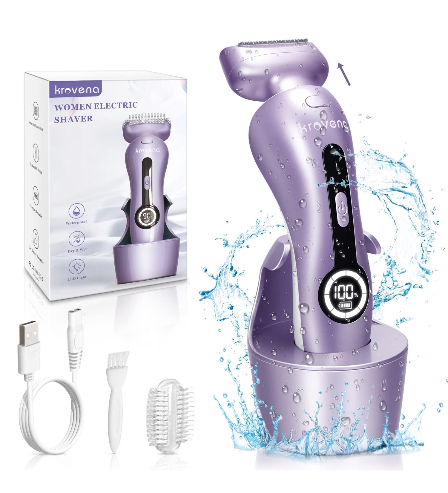Women's Electric Shaver - Rechargeable Trimmer for Bikini, Legs, Underarms - Cordless Wet/Dry Use - Purple - Buy Online on GoSupps.com