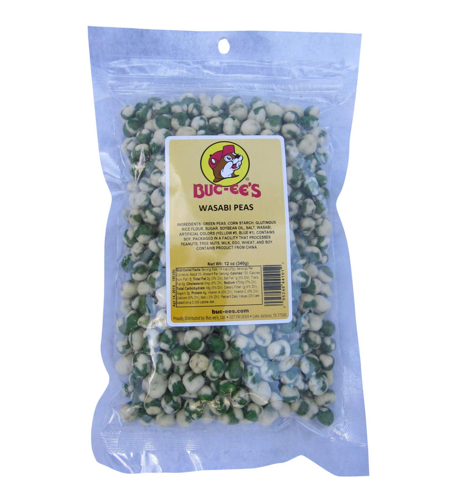 Buc-ee's Wasabi Coated Green Peas, Crunchy & Spicy in Resealable Bag, 12 Ounces