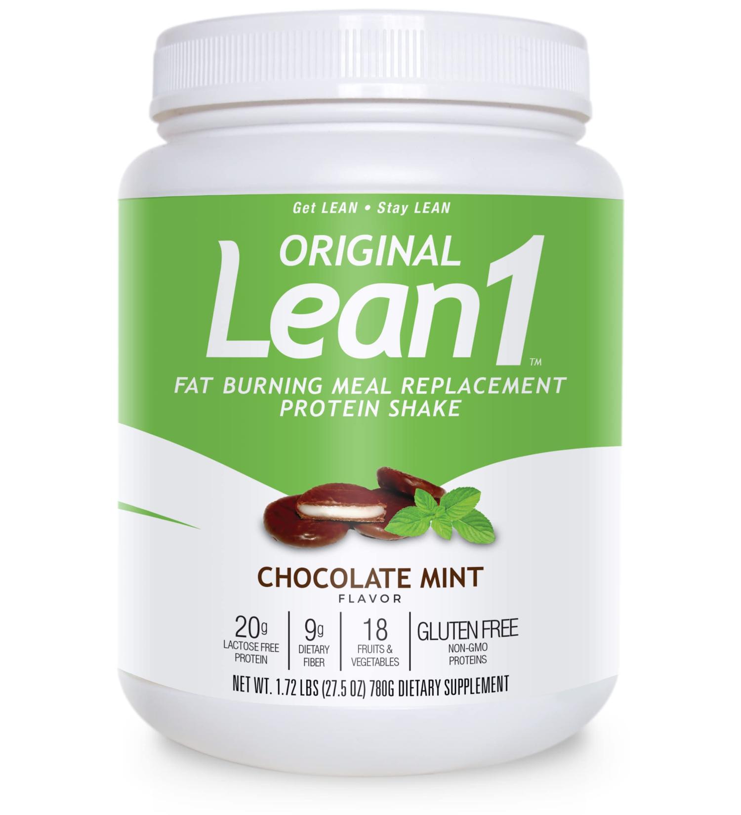 Lean1 Chocolate Mint flavor 15 serving tub fat burning meal replacement protein shake by Nutrition53 - Buy Online on GoSupps.com