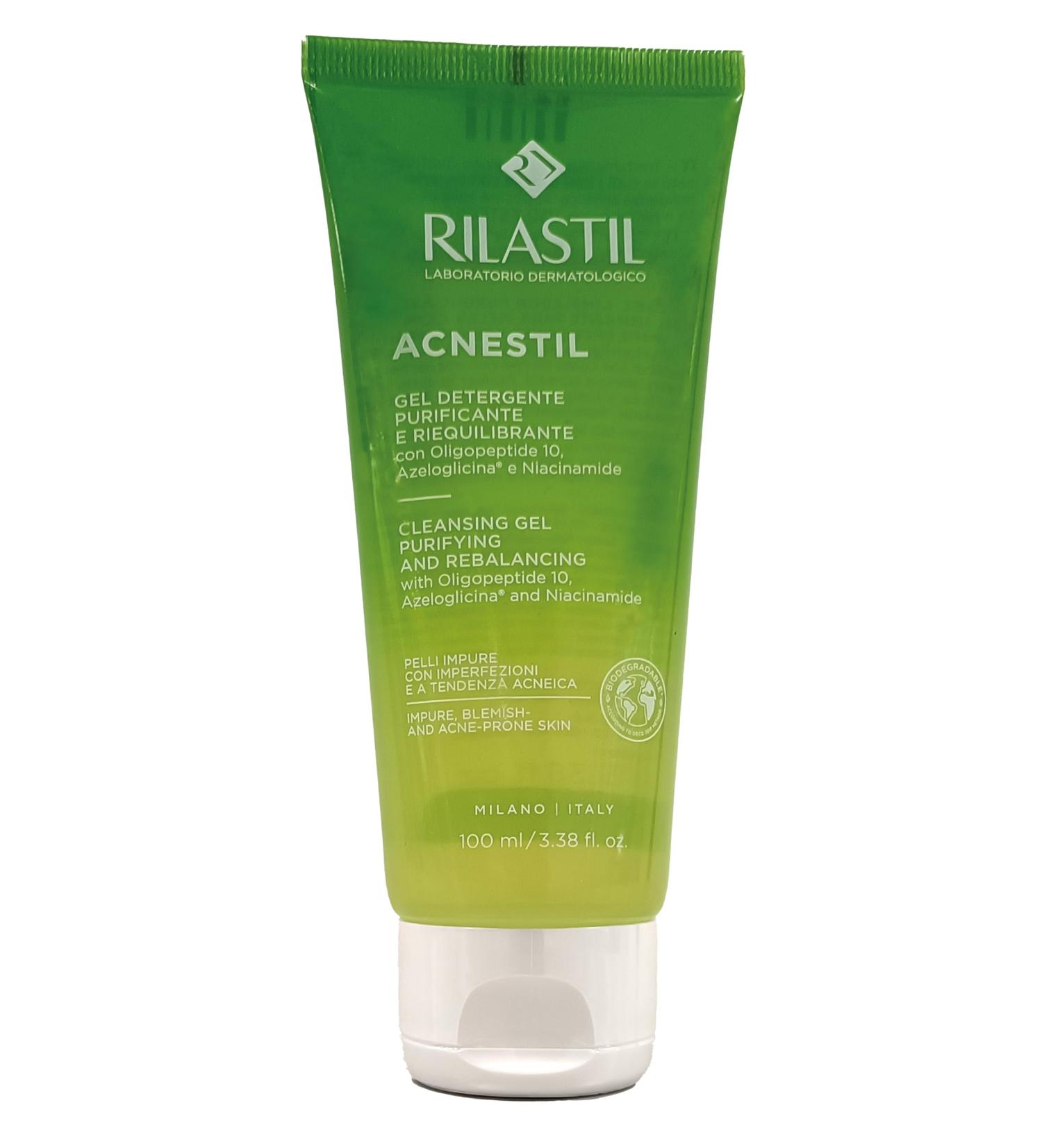 Rilastil Acnestil Anti-Spot and Moisturizing Cleansing Gel cleanses without drying with panthenol ceramides and hyaluronic acid for combination or oily acne-prone skin - 100 ml - Buy Online on GoSupps.com