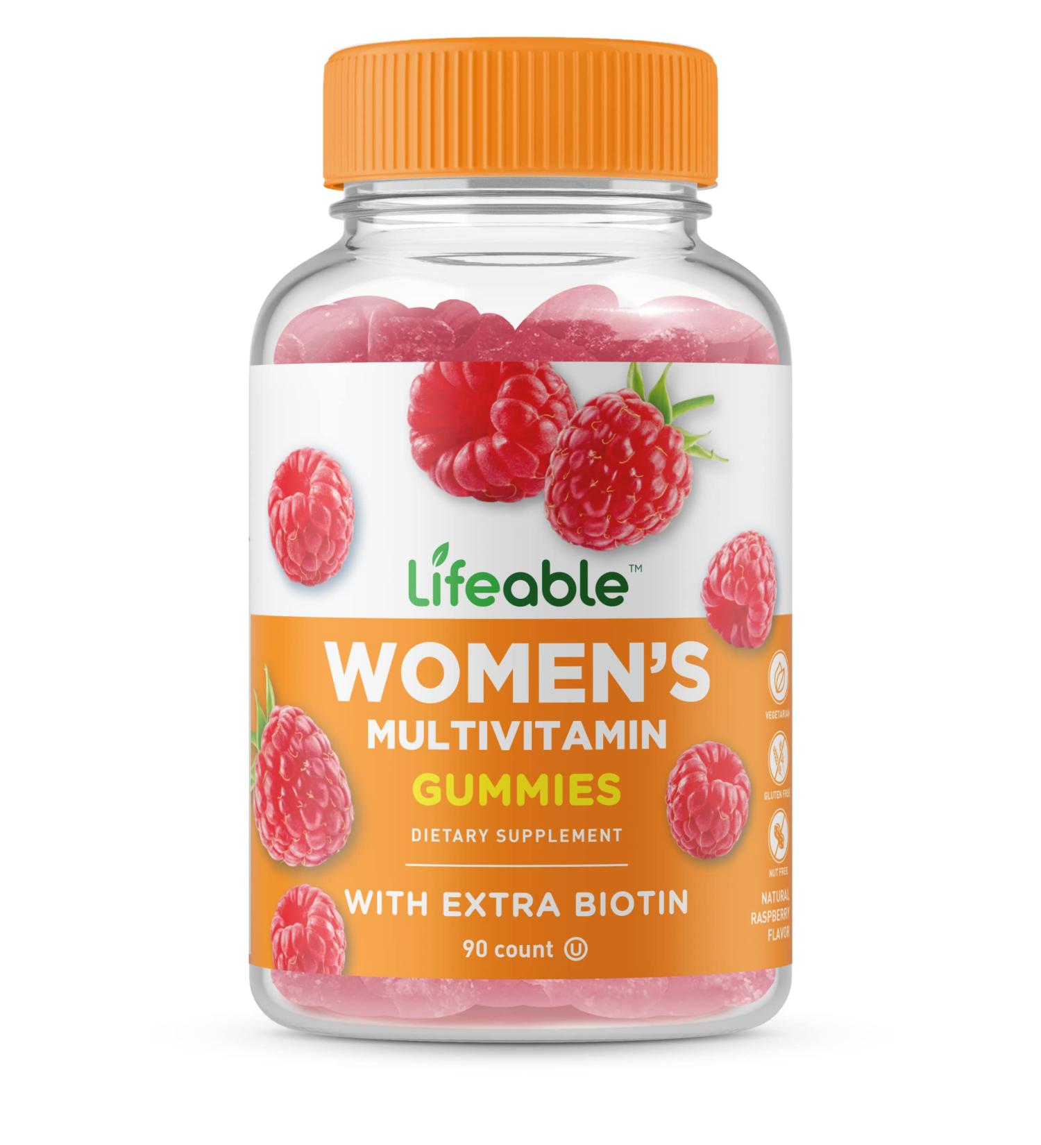 Lifeable Women's Multivitamin Gummies - Natural Flavor, Non-GMO, Gluten-Free, Vegetarian - 90 Count with Vitamin A, C, D, E, Niacin, B6, Folate, B12, Biotin, Pantothenic Acid, Iodine, Zinc - Buy Online on GoSupps.com