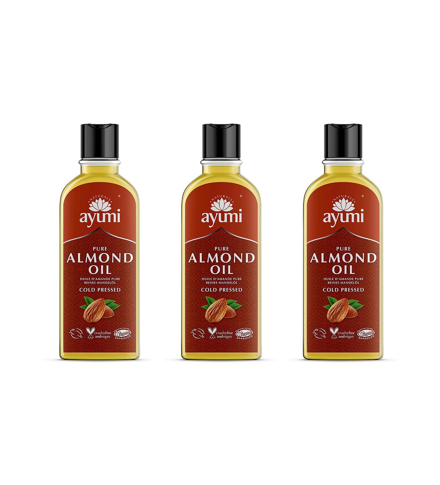 Ayumi Pure Almond Oil - Rich in Fatty Acids for Skin & Hair Care - 3 x 150ml - Buy Online on GoSupps.com