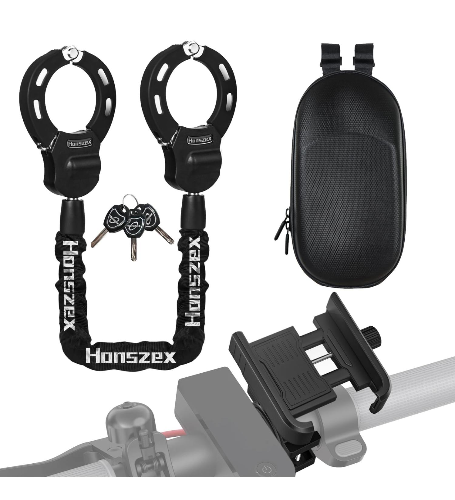 Honszex Castle for E-Scooter Handcuff Lock with Keys Waterproof Bag & Phone Holder | Electric Scooter & Bicycle Accessories - Buy Online on GoSupps.com