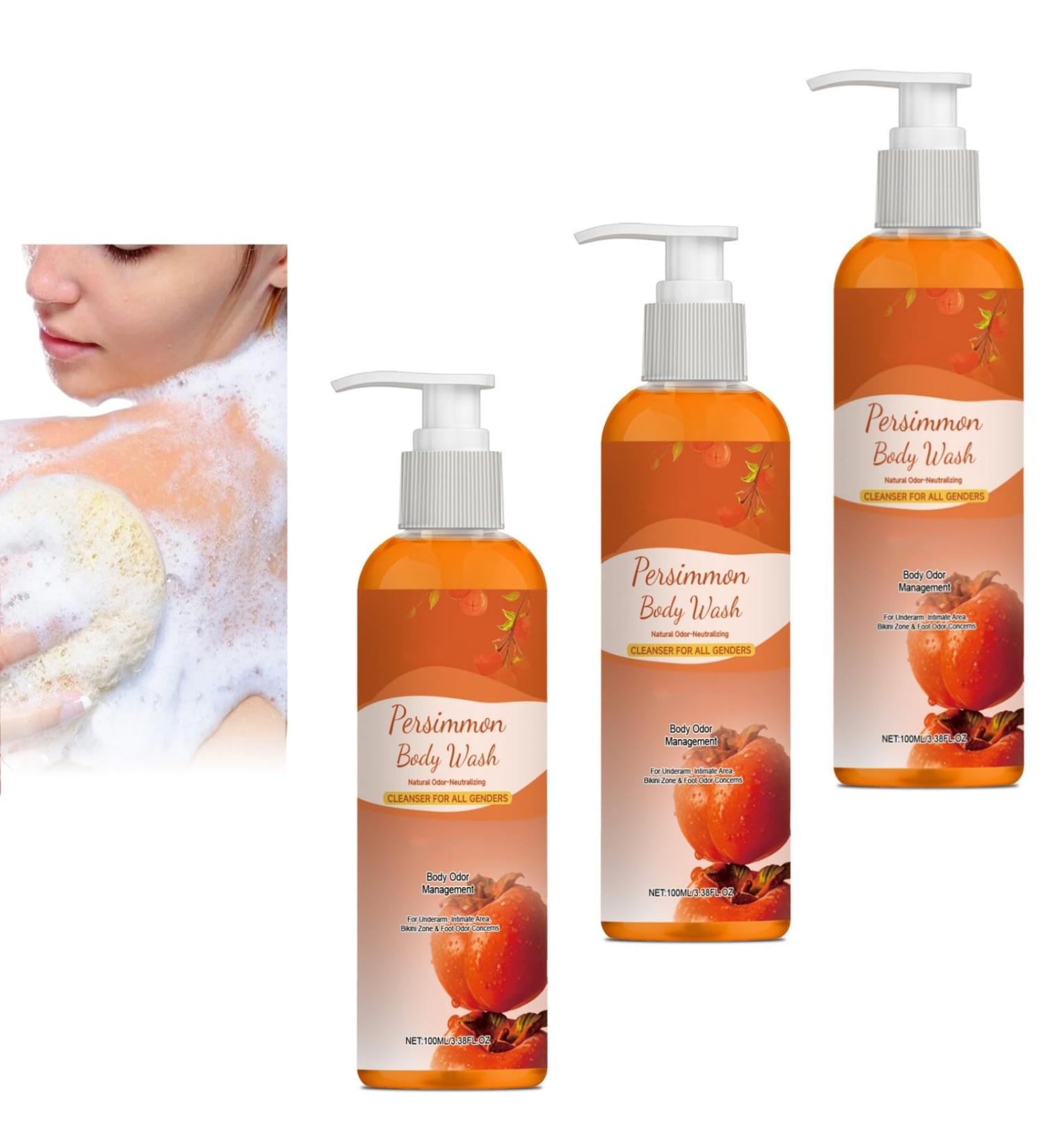  ZHJZGS Persimmon 3-Pack Body Wash Bottles - Natural Odor Removal - 100ml - Gentle Unisex Formula for All Skin Areas - Deep Cleansing and Odor Control - Buy Online on GoSupps.com