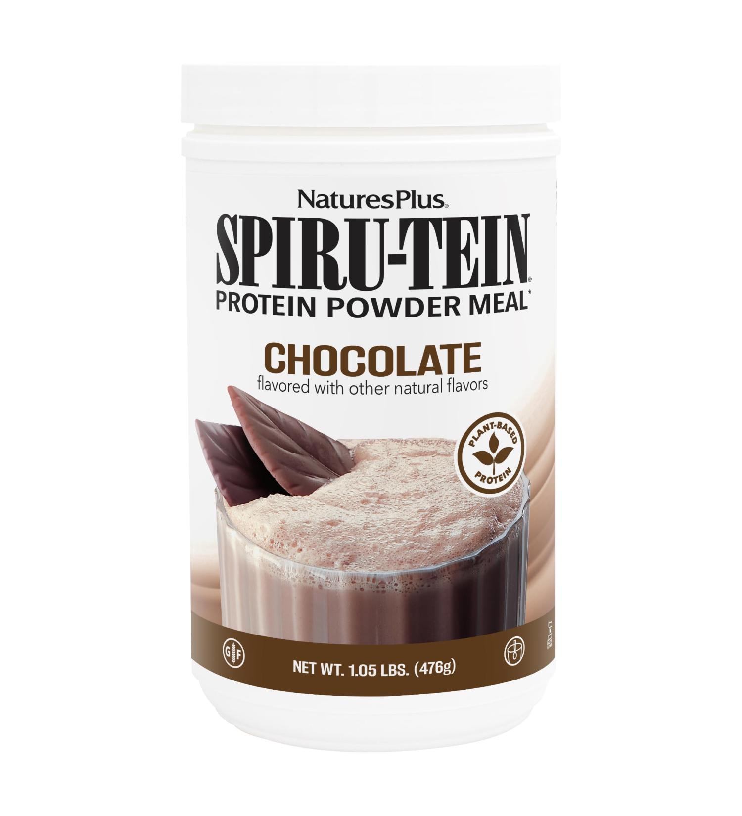 NaturesPlus SPIRU-TEIN Chocolate - 1.05 lb - Plant-Based Protein Shake - Non-GMO Vegetarian Gluten Free - 17 Total Servings 1.05 Pound (Pack of 1) - Buy Online on GoSupps.com