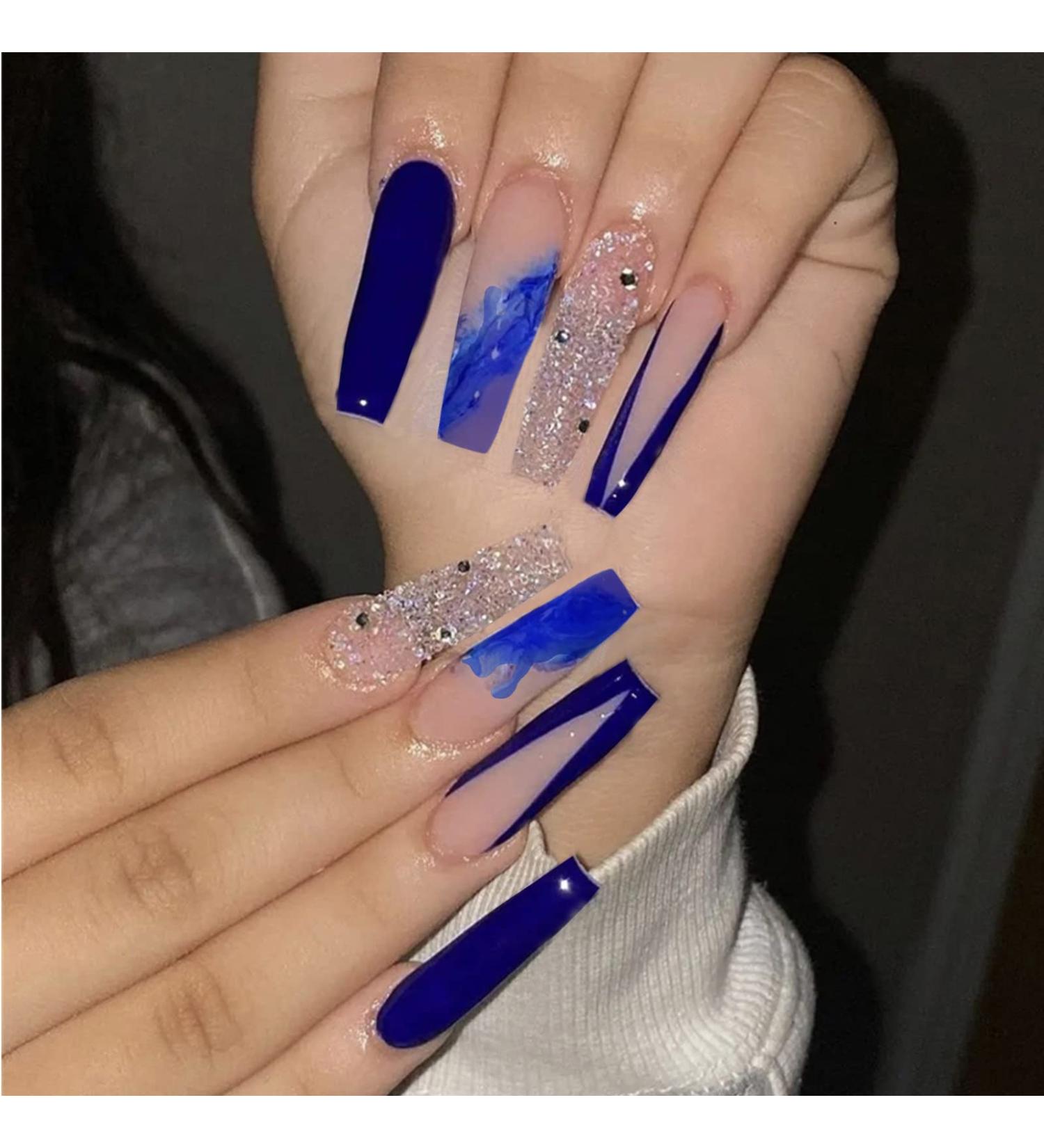 YOSOMK Blue Ballerina Press On Nails - Long Extra Design False Acrylic Coffin Nails for Women - Static A5-1 - Buy Online on GoSupps.com
