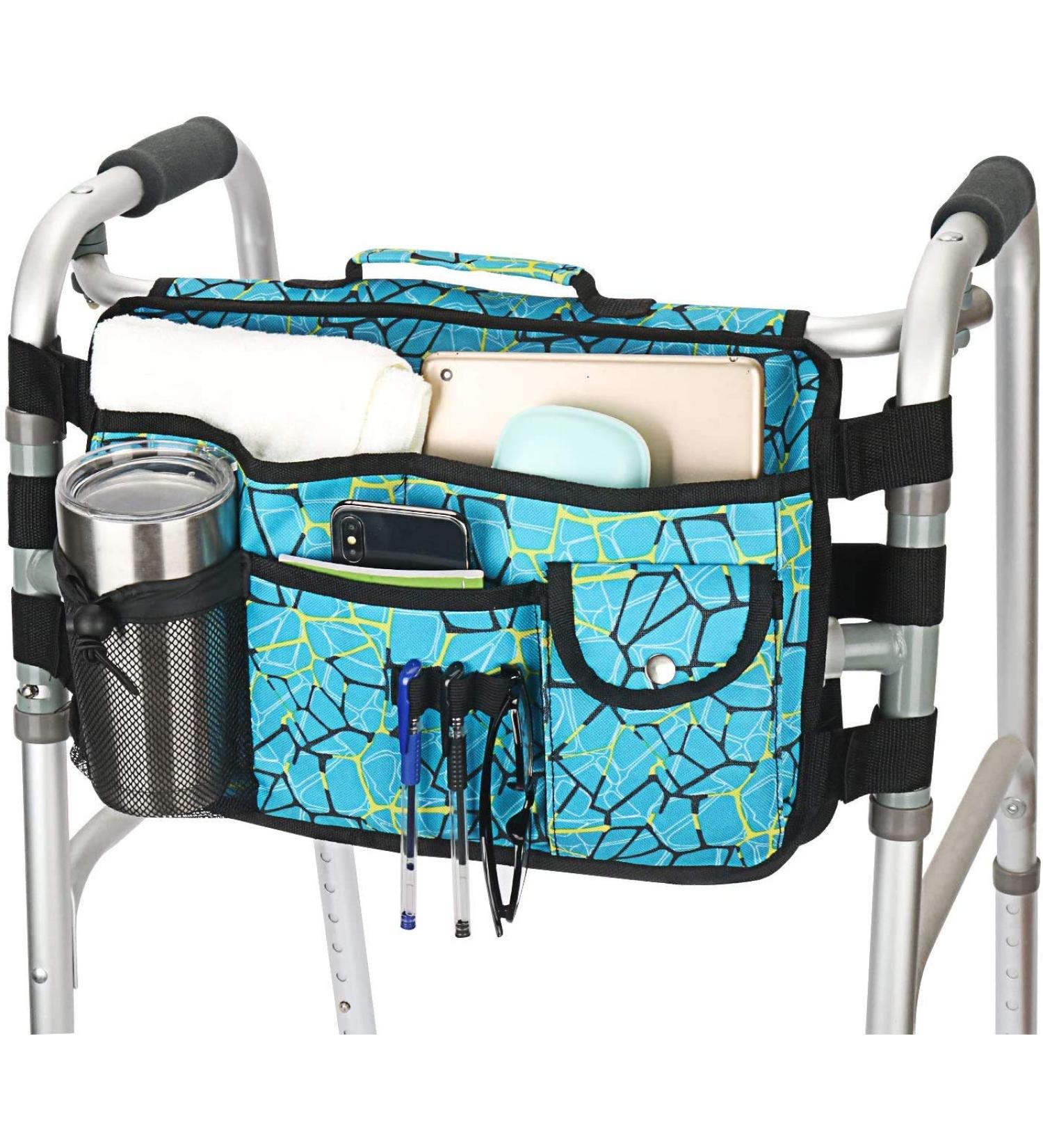 Double Sided Walker Bag Organizer Pouch Tote for Rollator & Folding Walker - Plaid Blue - Buy Online on GoSupps.com
