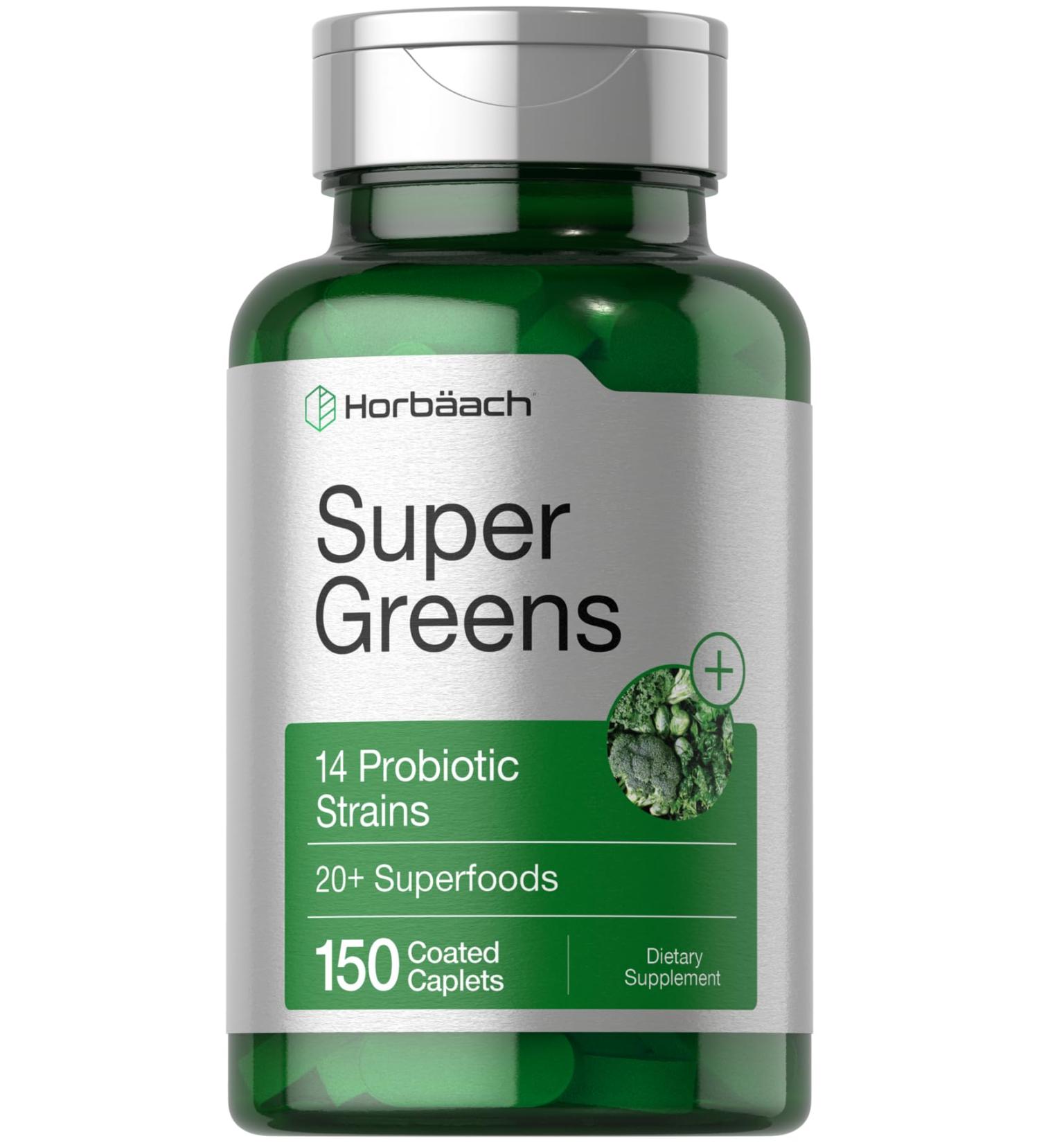 Horb ach Super Greens Supplement with Probiotics | 150 Caplets | Non-GMO and Gluten Free - Buy Online on GoSupps.com