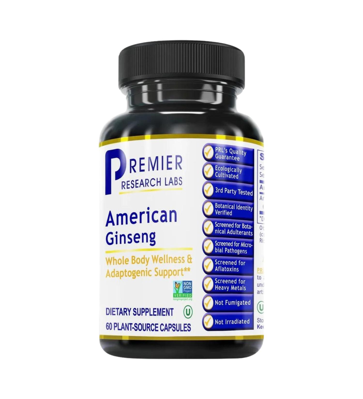 Premier Research Labs American Ginseng Supplement - American Ginseng Capsules Herbal Ginseng Root Pills North American Ginseng Herb Extract Calming Energy Supplement - 60 Plant-Based Capsules - Buy Online on GoSupps.com