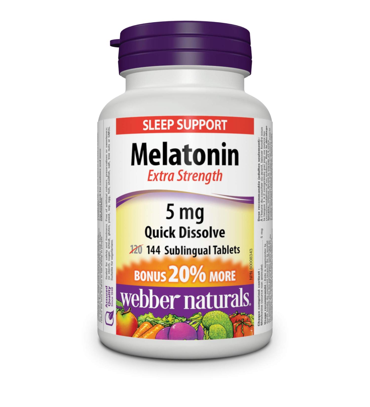 Webber Naturals Melatonin 5 mg Extra Strength 144 Quick Dissolve Tablets For Sleep Support Vegetarian 144 Melatonin - Buy Online on GoSupps.com