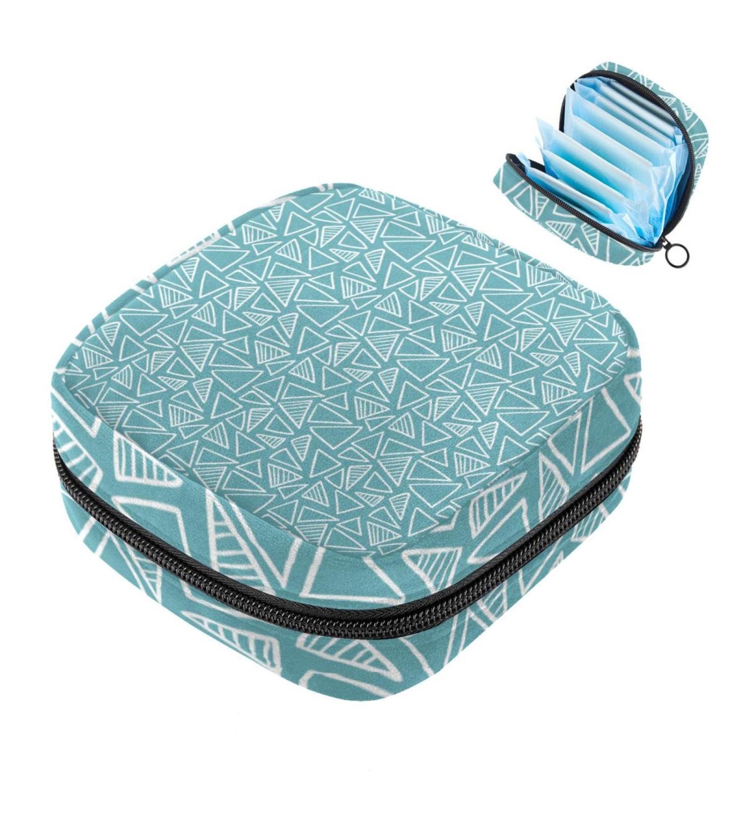 Shop Portable Women's Binding-Up Bags | Menstrual Cup & Tampon Bags for Teens - Multicolored Blue Triangular Pattern - Buy Online on GoSupps.com