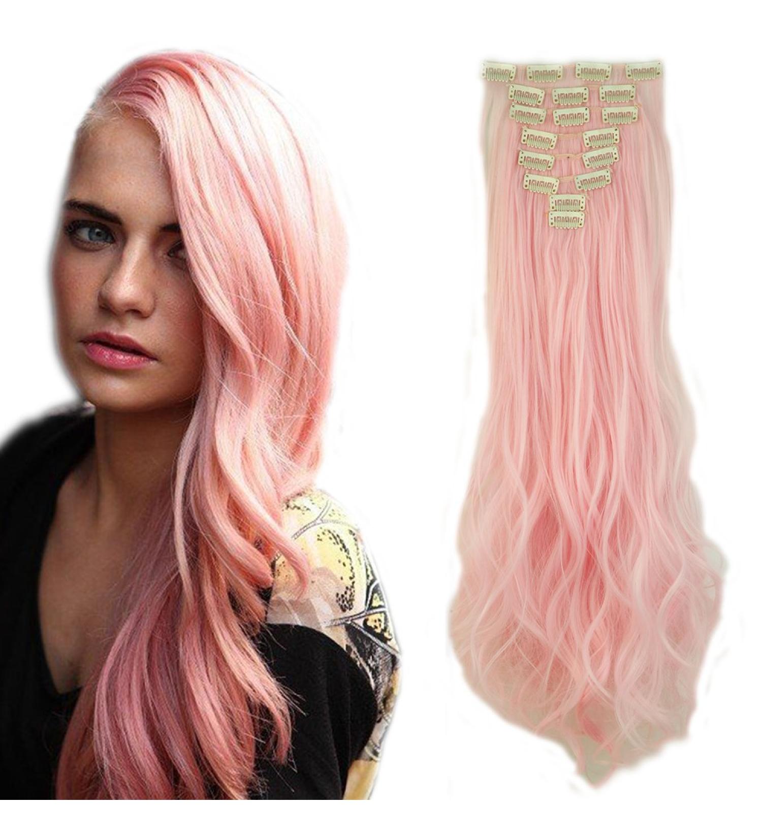 SEGO Clip in Hair Extensions - 8 Wefts Wavy Light Pink - 24 (61cm) Like Real Hair for International Shipping - Buy Online on GoSupps.com