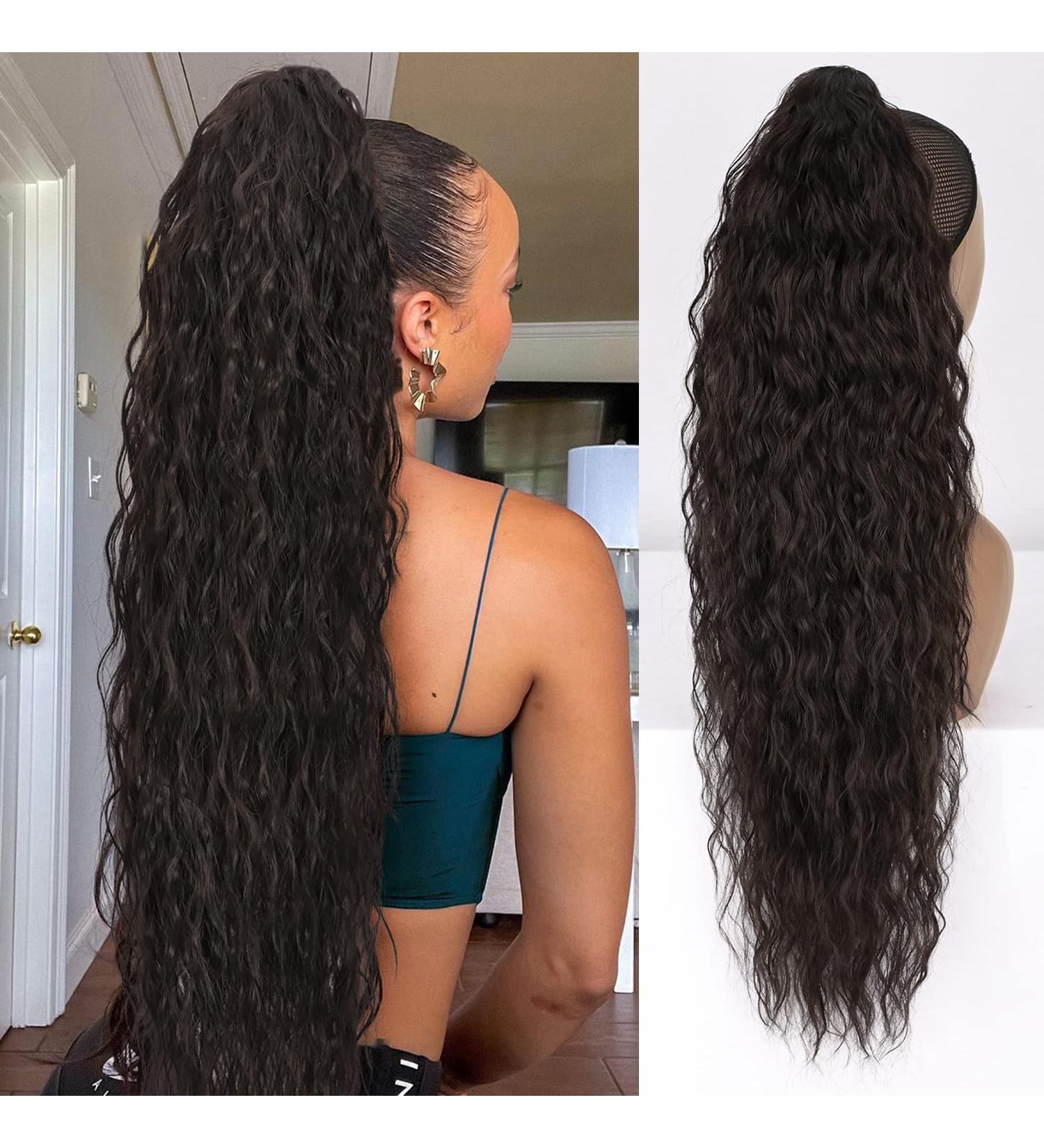 ORSUNCER Claw Long Wavy Ponytail Extension - Black Brown Curly Clip-in Hair Extensions for Women - Fluffy Synthetic Hairpiece for Daily Wear - Buy Online on GoSupps.com
