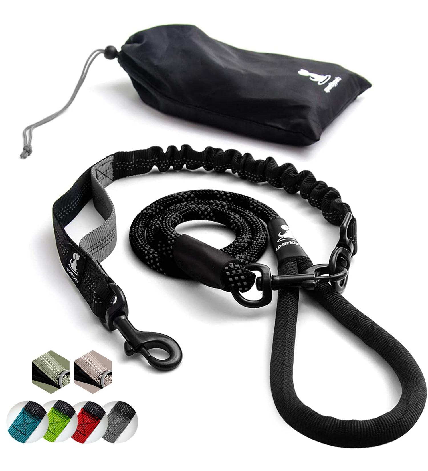 Buy Reflective Bungee Dog Leash for Large & Medium Dogs | Jerk Dampers & Elastic Walking Leash - Black - Buy Online on GoSupps.com