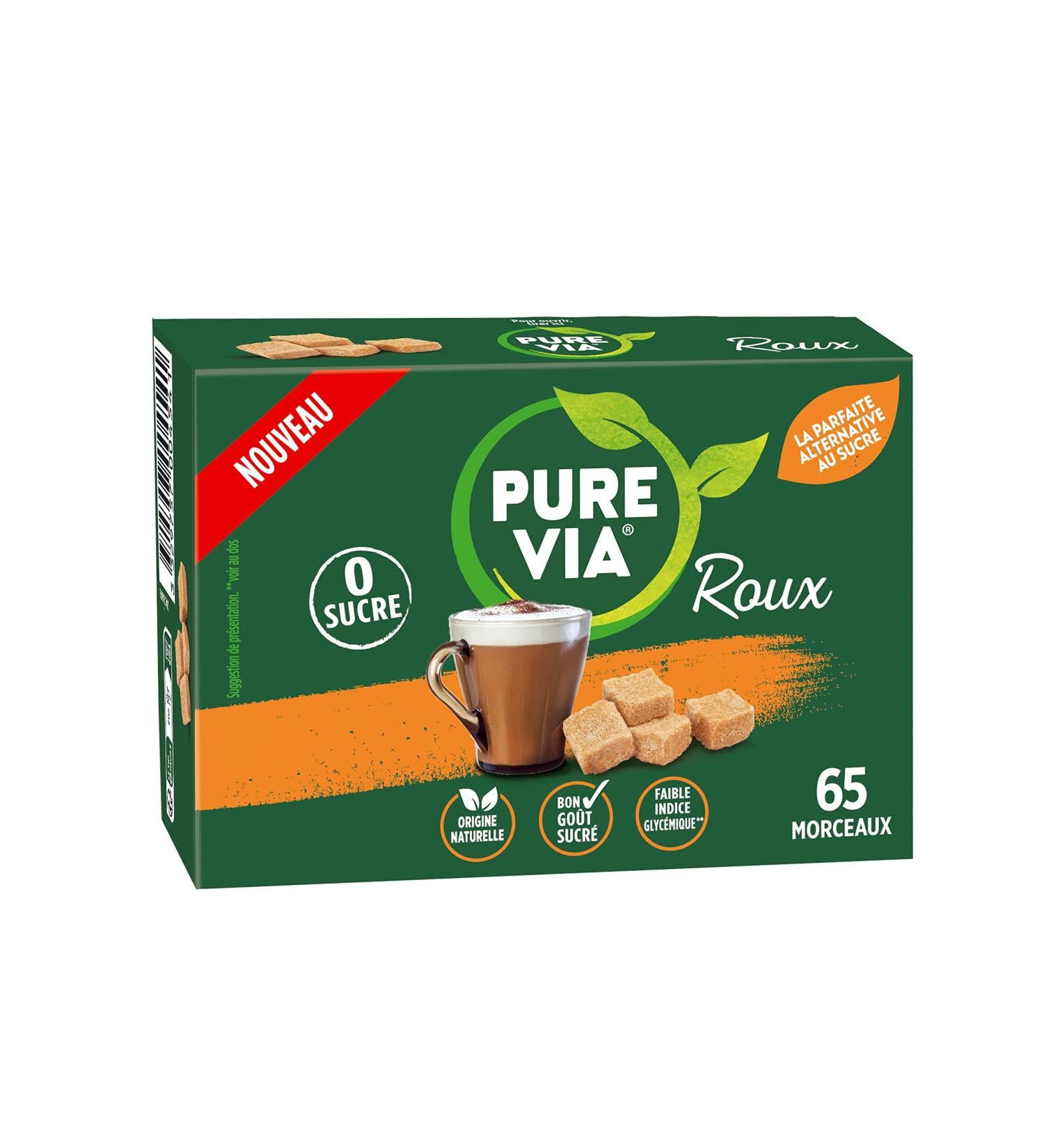 Pure Via - Roux - Box of 65 Pieces - Low Calorie, Zero Sugar - Natural Origin Alternative to Red Sugar | 130g