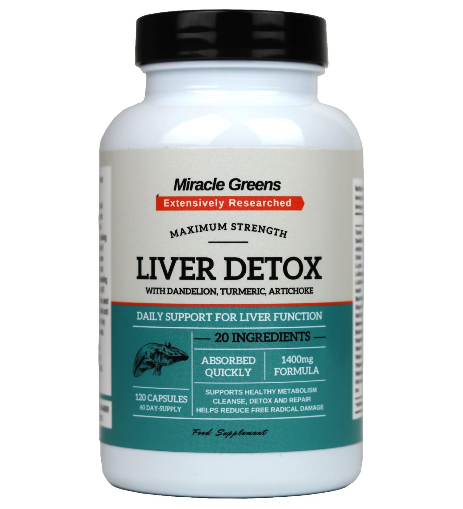 Liver Detox & Repair Complex - 1400mg | 20 Powerful Ingredients with Dandelion, Turmeric, Amino Acids & Vitamins | 120 Capsules - 60 Day Supply - Buy Online on GoSupps.com
