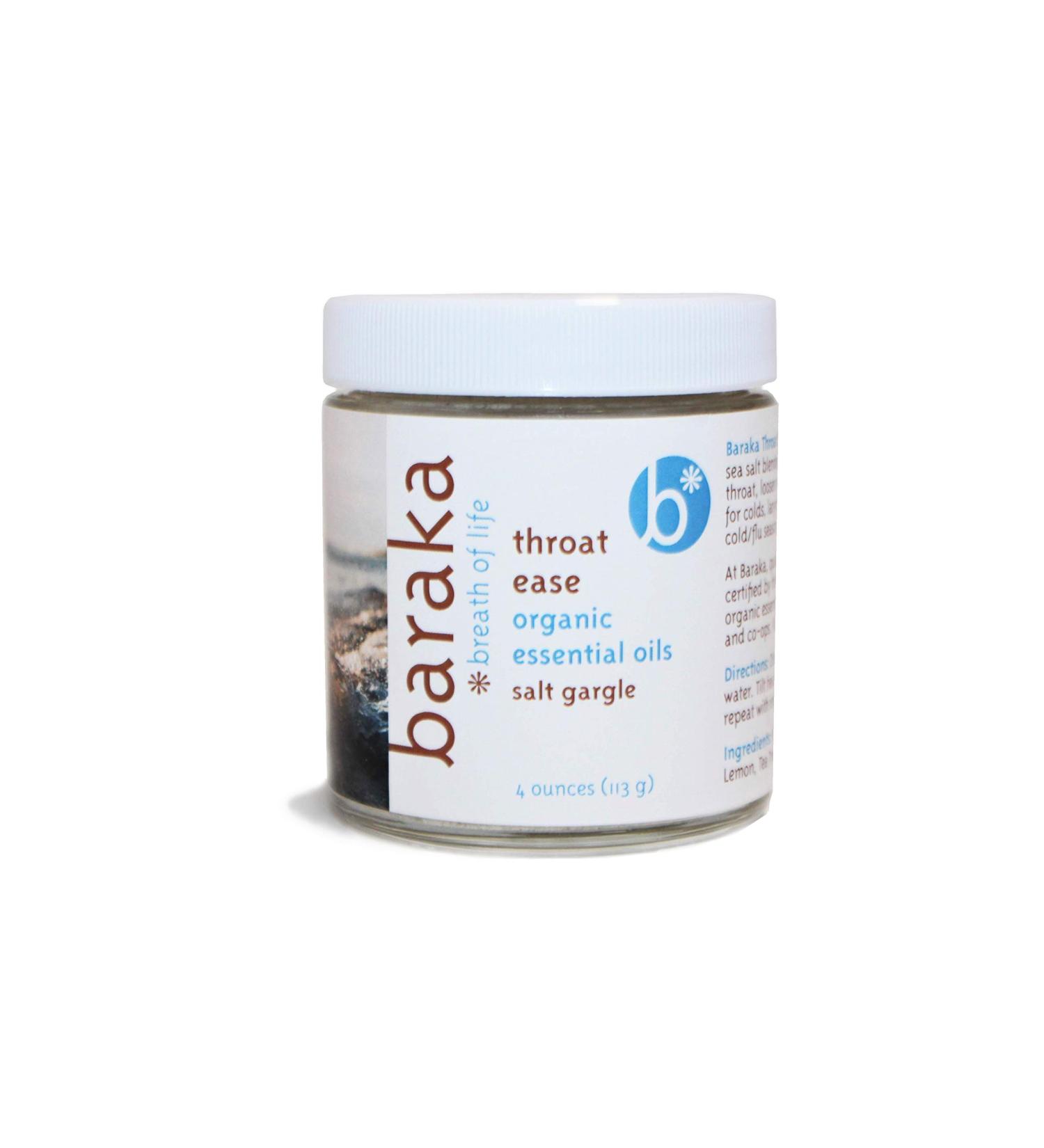 Baraka Throat Ease Salt Gargle 4 oz. - Organic Sea Salt & Essential Oils for Adults & Children - Buy Online on GoSupps.com