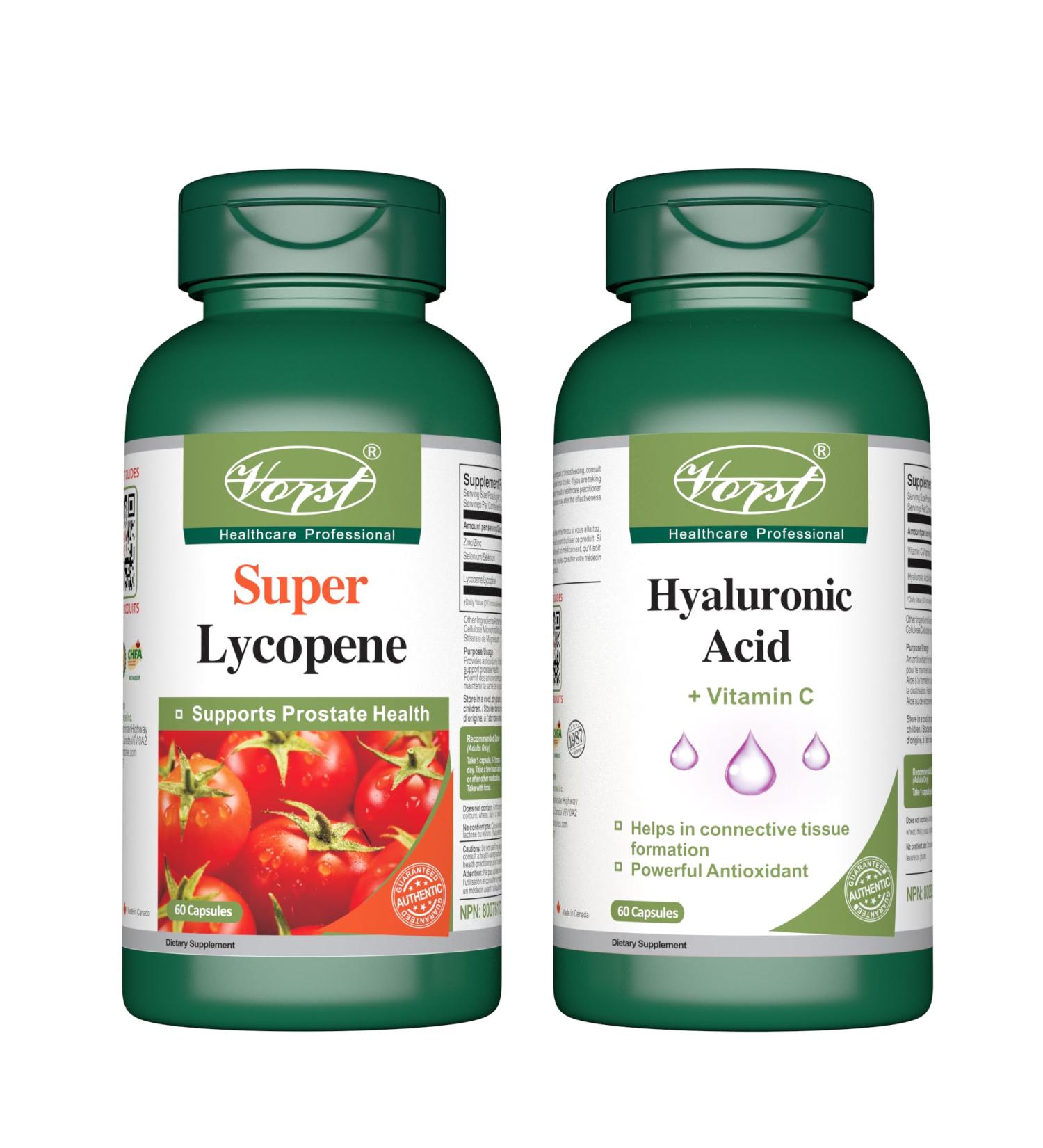 VORST Premium Lycopene 60 Capsules & Hyaluronic Acid with Vitamin C 60 Capsules (Combo Bundle 2 Bottles) - Buy Online on GoSupps.com