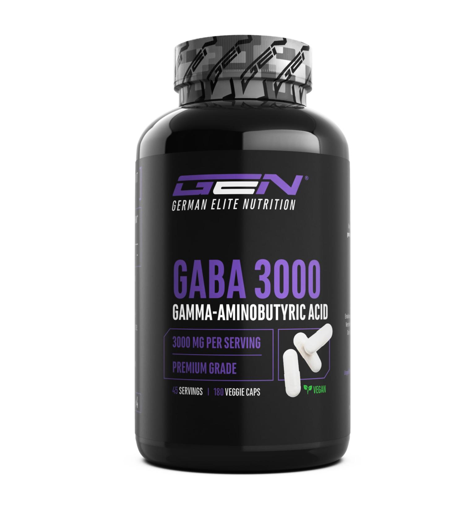 GABA - 180 capsules of 750 mg - High dosed with 3000 mg per daily serving - Gamma 100% aminobutyric acid - Amino acid - Vegan - German Elite Nutrition - Buy Online on GoSupps.com