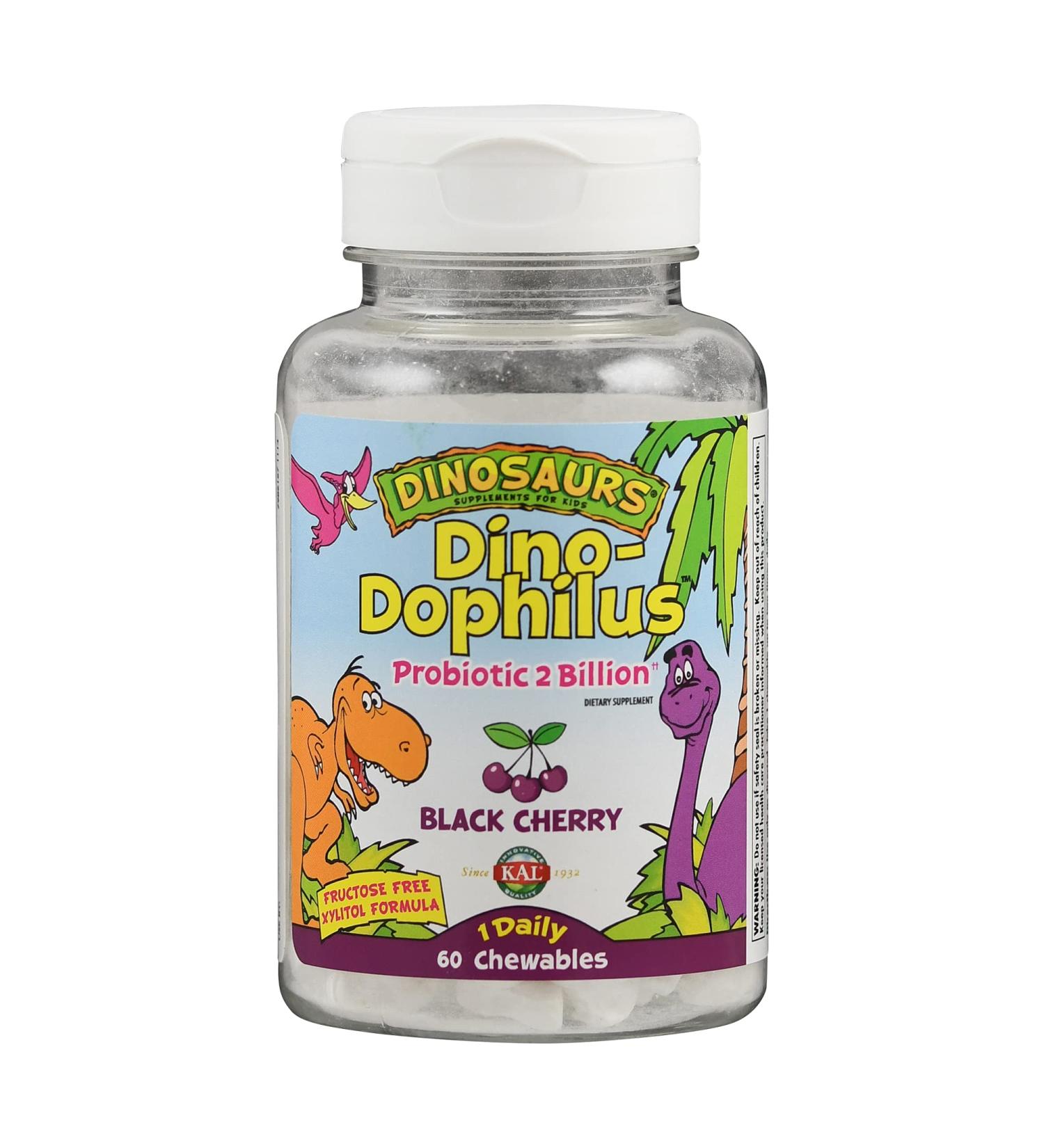 KAL Dinosaurs Dino-Dophilus Black Cherry â€“ 60 Chewable Probiotics for Kids - Buy Online on GoSupps.com