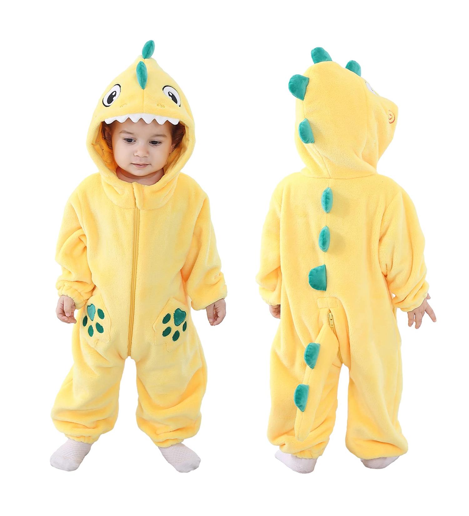 Doladola Unisex Kid's Flannel Animal Hooded Rompers Jumpsuit - Yellow Shark, 0-3 Months - Buy Online on GoSupps.com