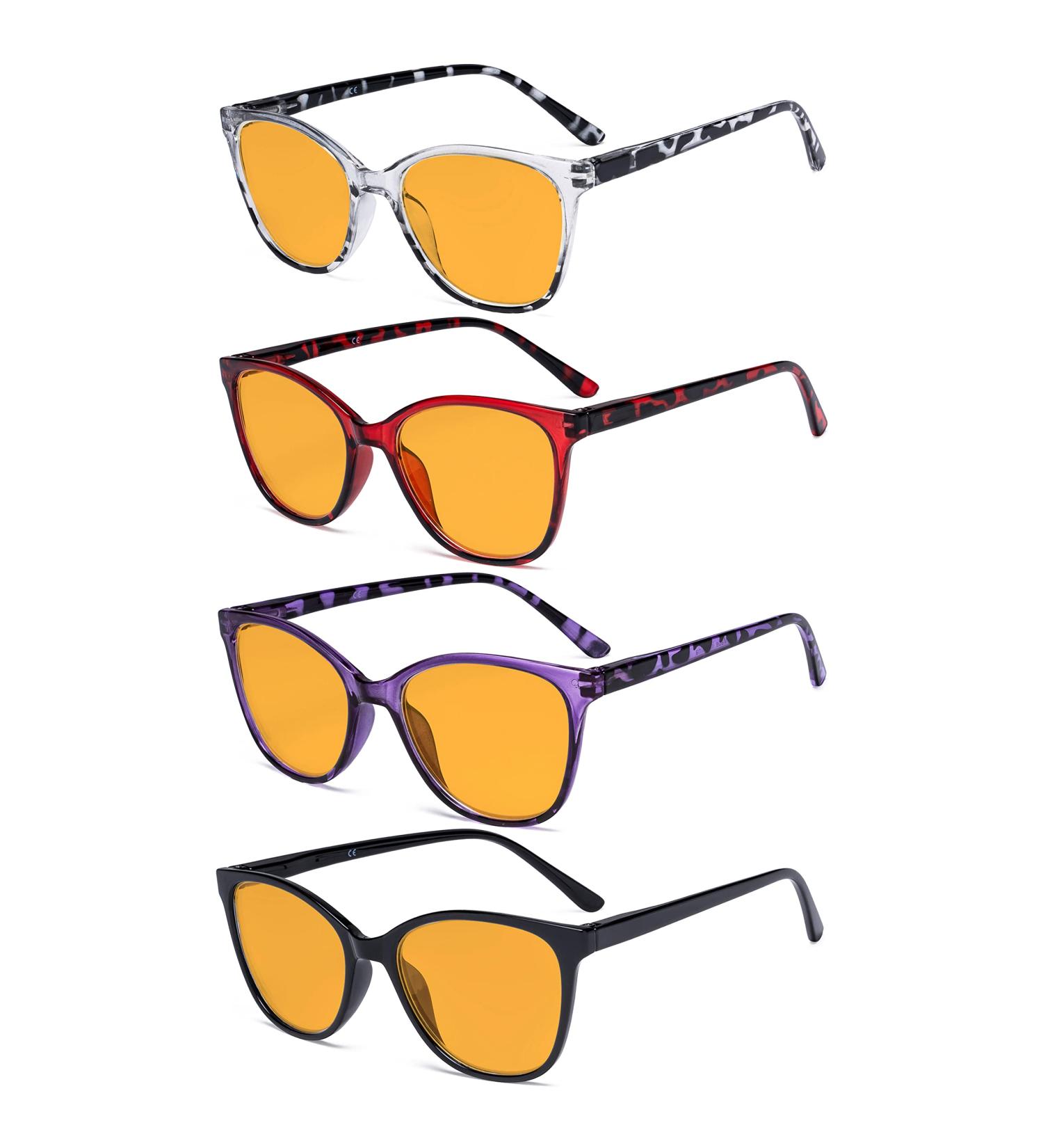 Eyekepper 4 Pack Cat Eye Blue Light Filter Glasses for Women - Anti Glare Computer Reading Glasses - Oversized +0.00 Orange Tinted Blue Light Blocking - Buy Online on GoSupps.com