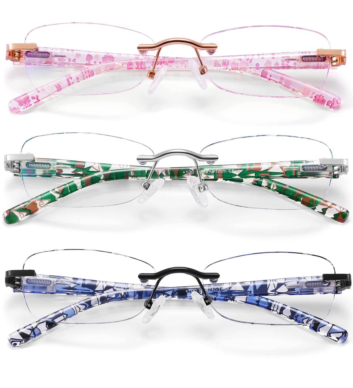 Rimless Blue Light Blocking Reading Glasses for Women - Elegant & Fashionable Spring Hinge Eyewear (Mix Colour 3.5 - Buy Online on GoSupps.com