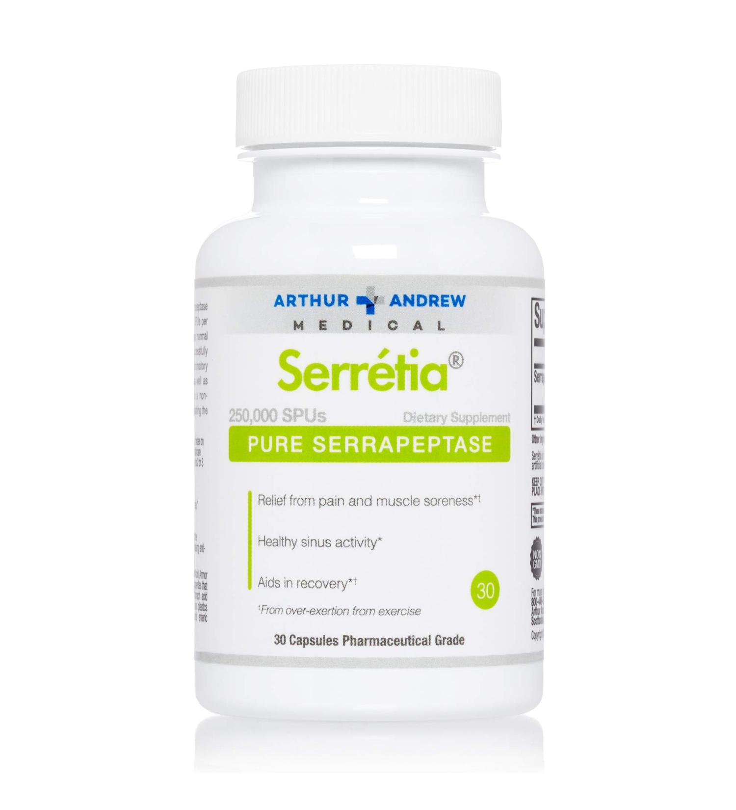 Arthur Andrew Medical Serretia Serrapeptase 500 mg - 30 Capsules for Natural Pain Relief - Buy Online on GoSupps.com