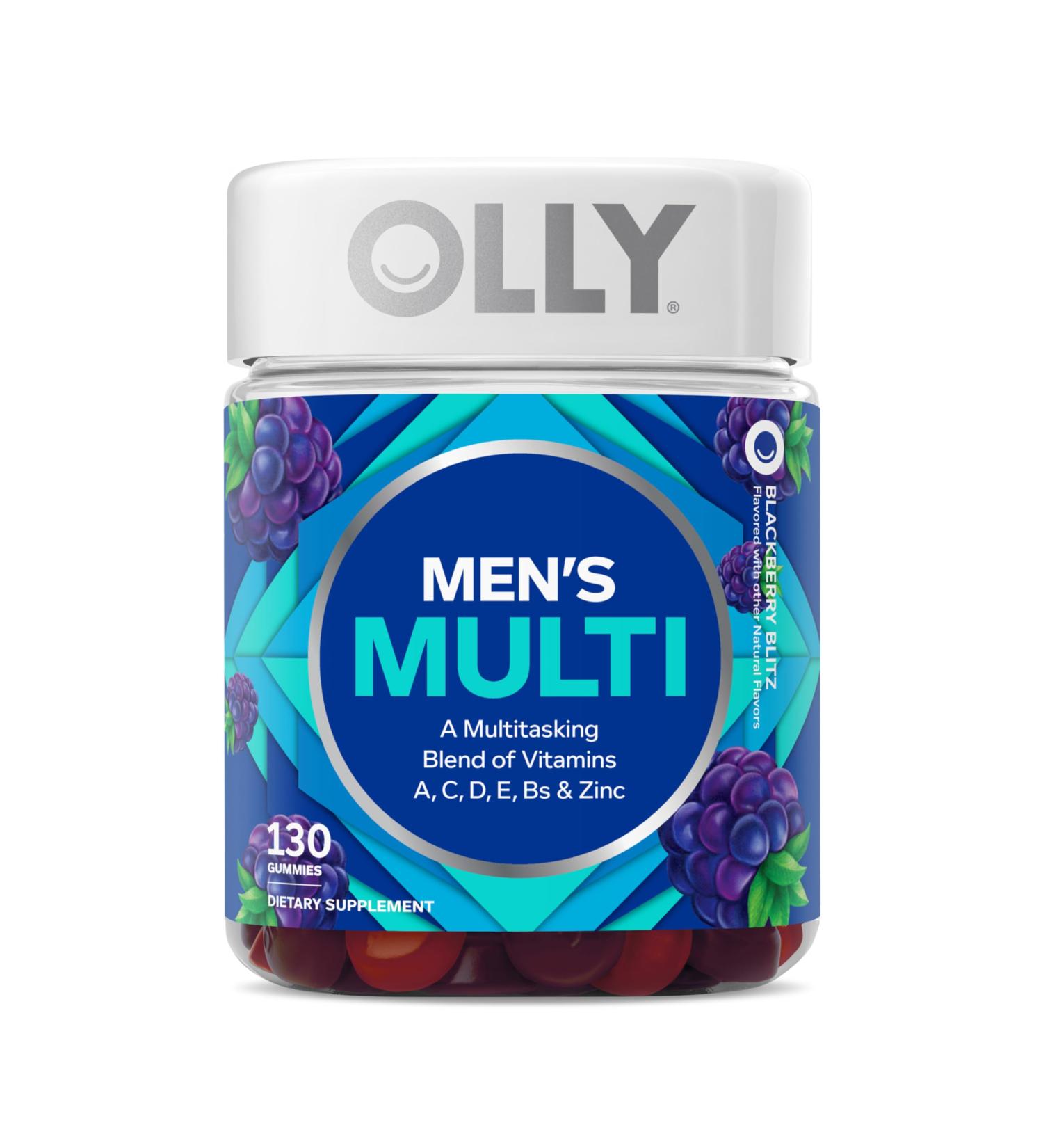 OLLY Men's Multi Gummies Supports Overall Wellness * Vitamins A C D E Bs & Zinc BlackBerry Blitz Flavored 65 Day Supply - 130 Count Blackberry 130 Count (Pack of 1 - Buy Online on GoSupps.com