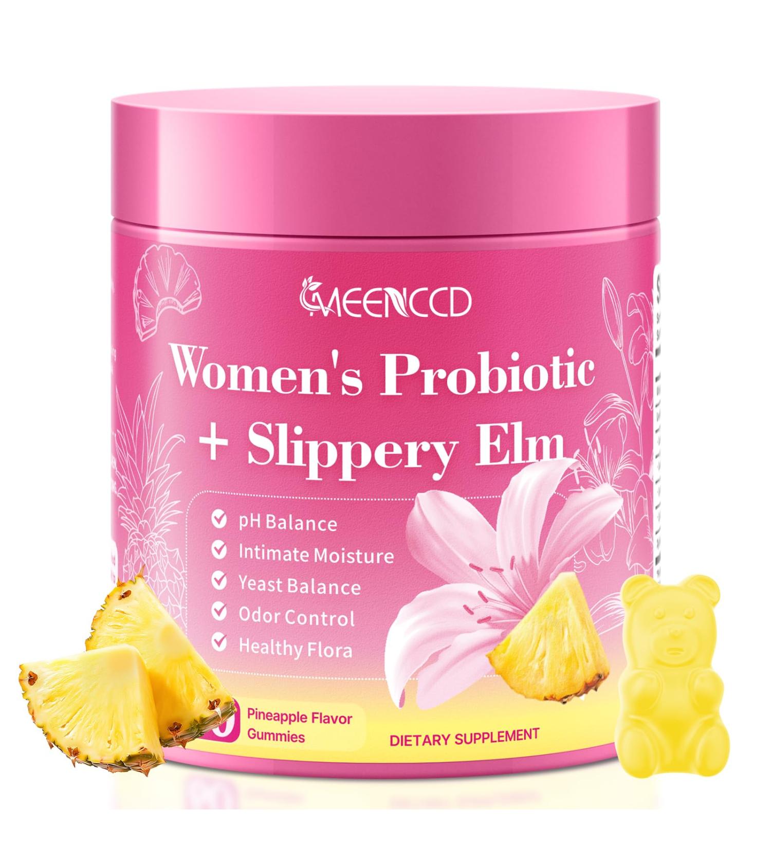 MEENCCD Her Juicy Feminine Probiotics Gummies with Slippery Elm & Lactobacillus Blend Supports pH Balance & Immune Function Promotes Vaginal Wellness Pineapple Flavor 60 Count - Buy Online on GoSupps.com