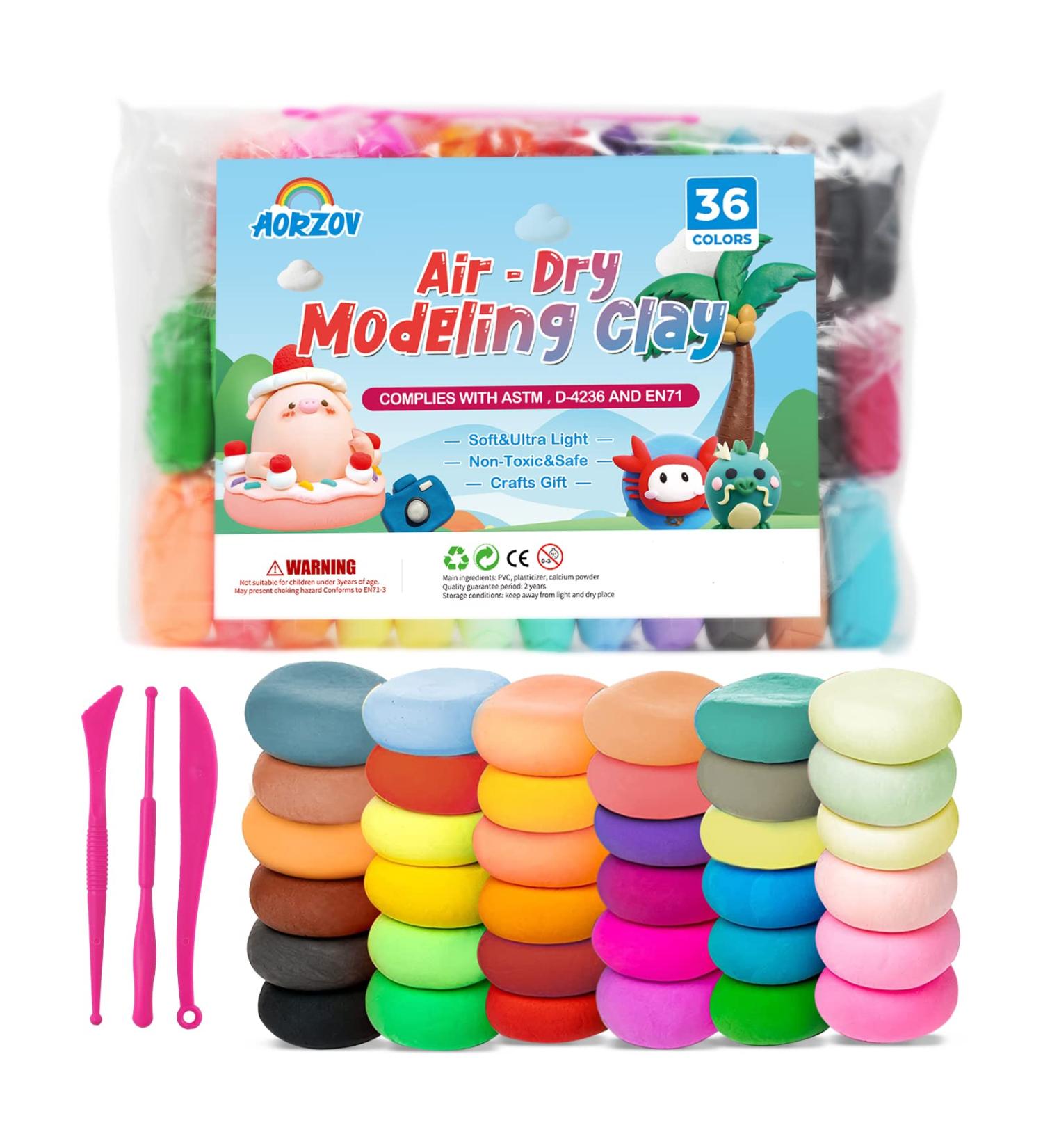 36 Colors Air Dry Clay Kit for Kids | Ultra Light & Soft Modeling Clay with Sculpting Tools | Non-Toxic & No Baking | Art Crafts Gift for Children by AORZOV - Buy Online on GoSupps.com