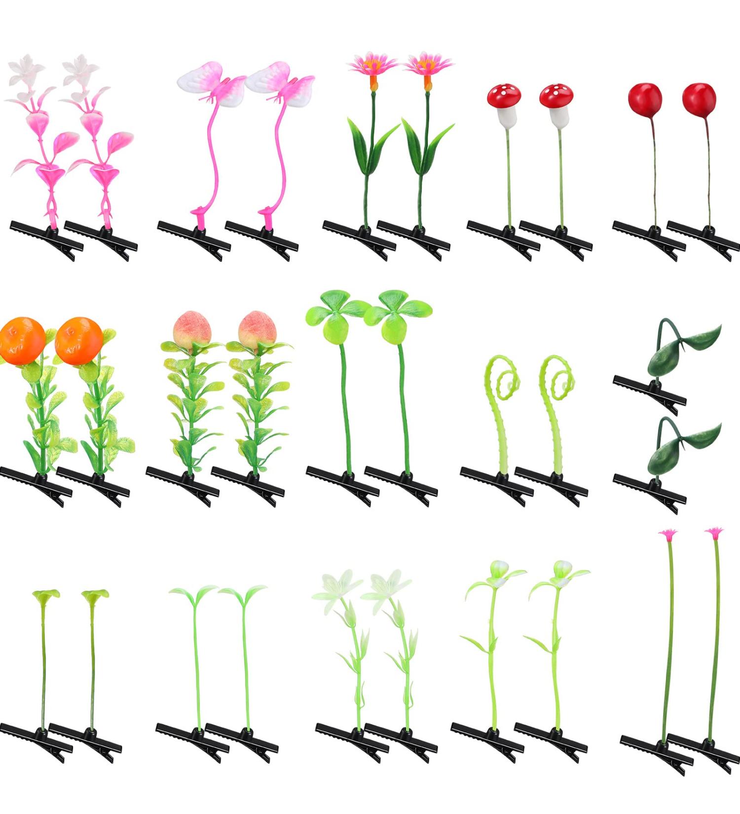 30 Mixed Style Bean Sprout Hair Clips for Women, Girls, Kids - Flower Plant Barrettes for School, Party - Green Pink Red Hair Accessories - Buy Online on GoSupps.com