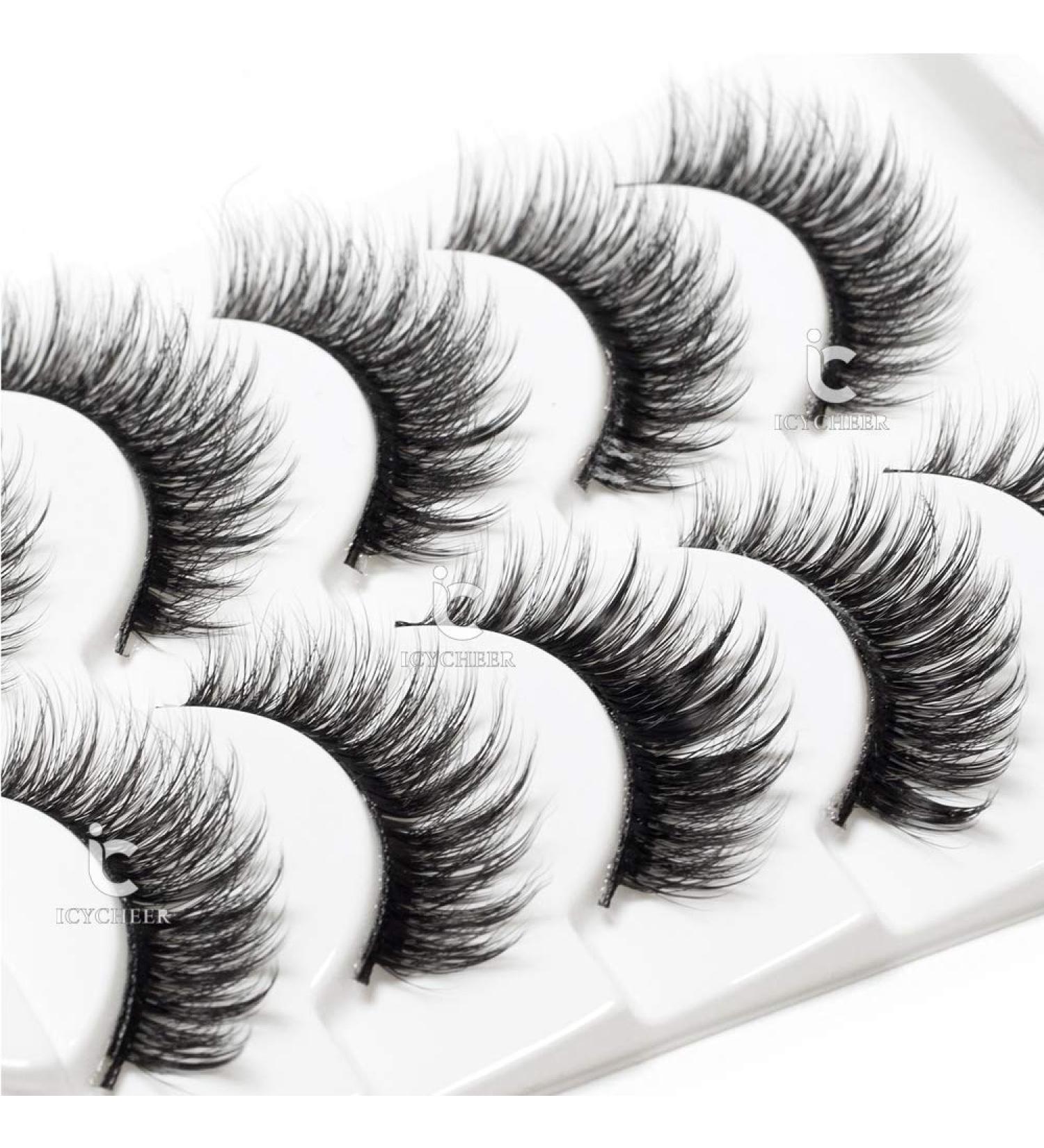 Icycheer Mixed 3D Artificial Eyelashes - Full Strip Natural Long Thick & Wispy Fluffy Dramatic Lashes for Cosplay | 5 Pairs Makeup - Buy Online on GoSupps.com