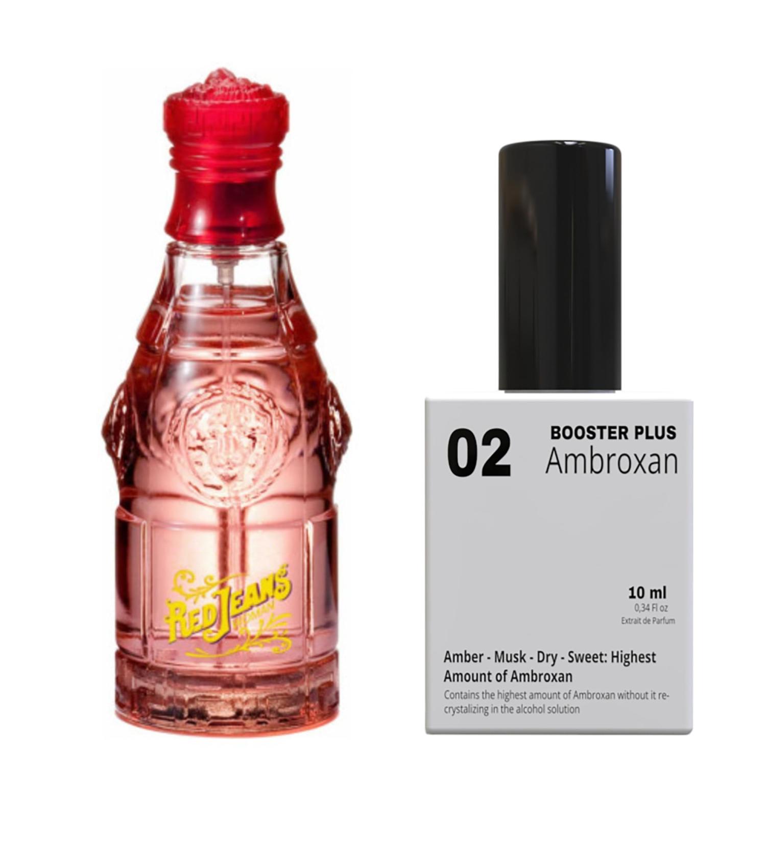 EQUIVALENCE PERFUME BOOSTER PLUS (AMBROXAN MOLECULE 02) TO RED JEANS Give power to your original perfume 12 hours long lasting Large Bottle not included It is only a reference (AMBROXAN-MOLECULE 02) - Buy Online on GoSupps.com