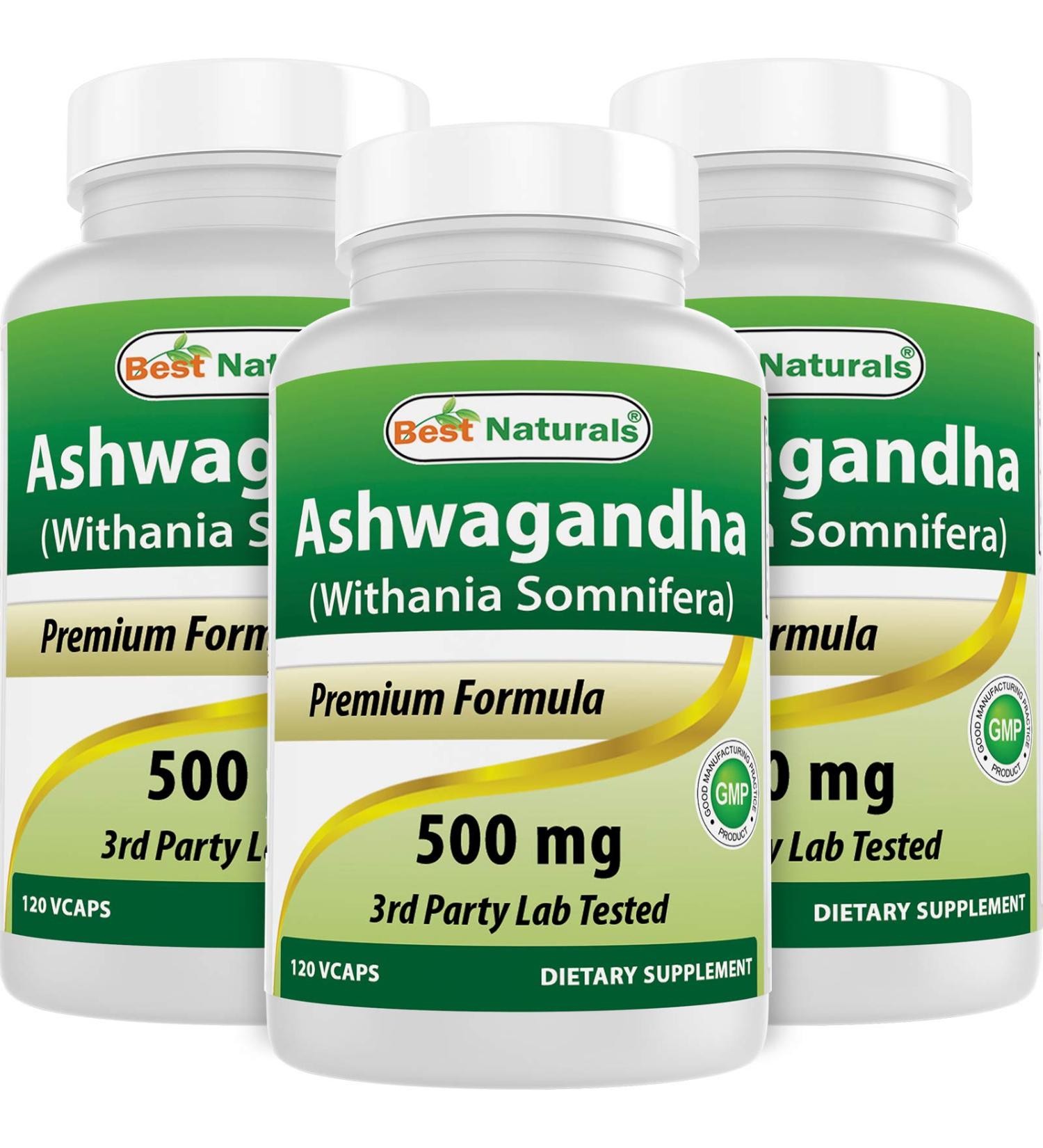 Best Naturals 3 Pack Ashwagandha Capsules for Relaxing Stress and Mood 500 mg 120 Count (Total 360 Capsules) - Buy Online on GoSupps.com