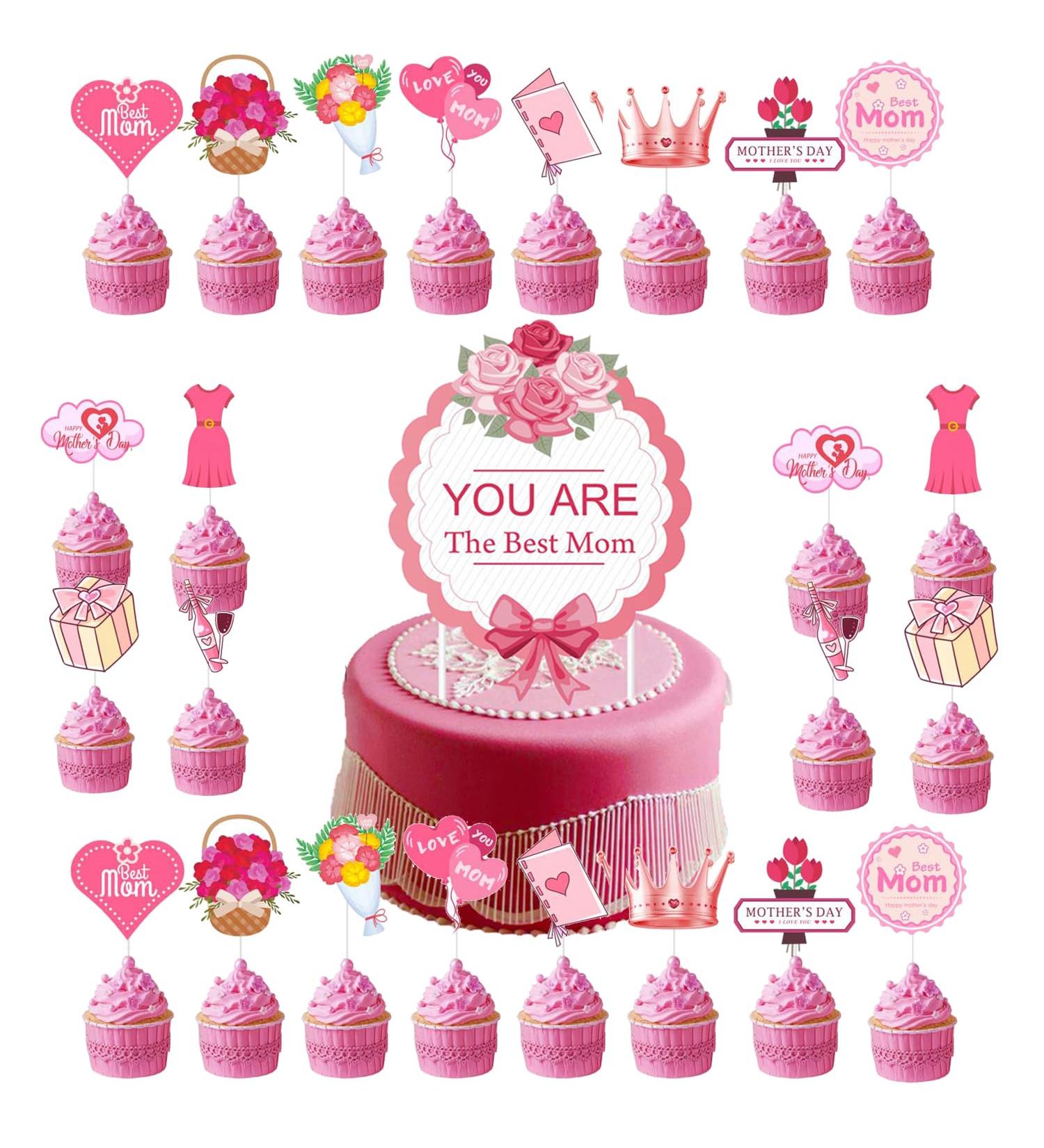 25 Pcs Mothers Day Cake Toppers for Mom Mothers Day Cake Decorations Mothers Day Cupcake Toppers for Mama Style 1 - Buy Online on GoSupps.com