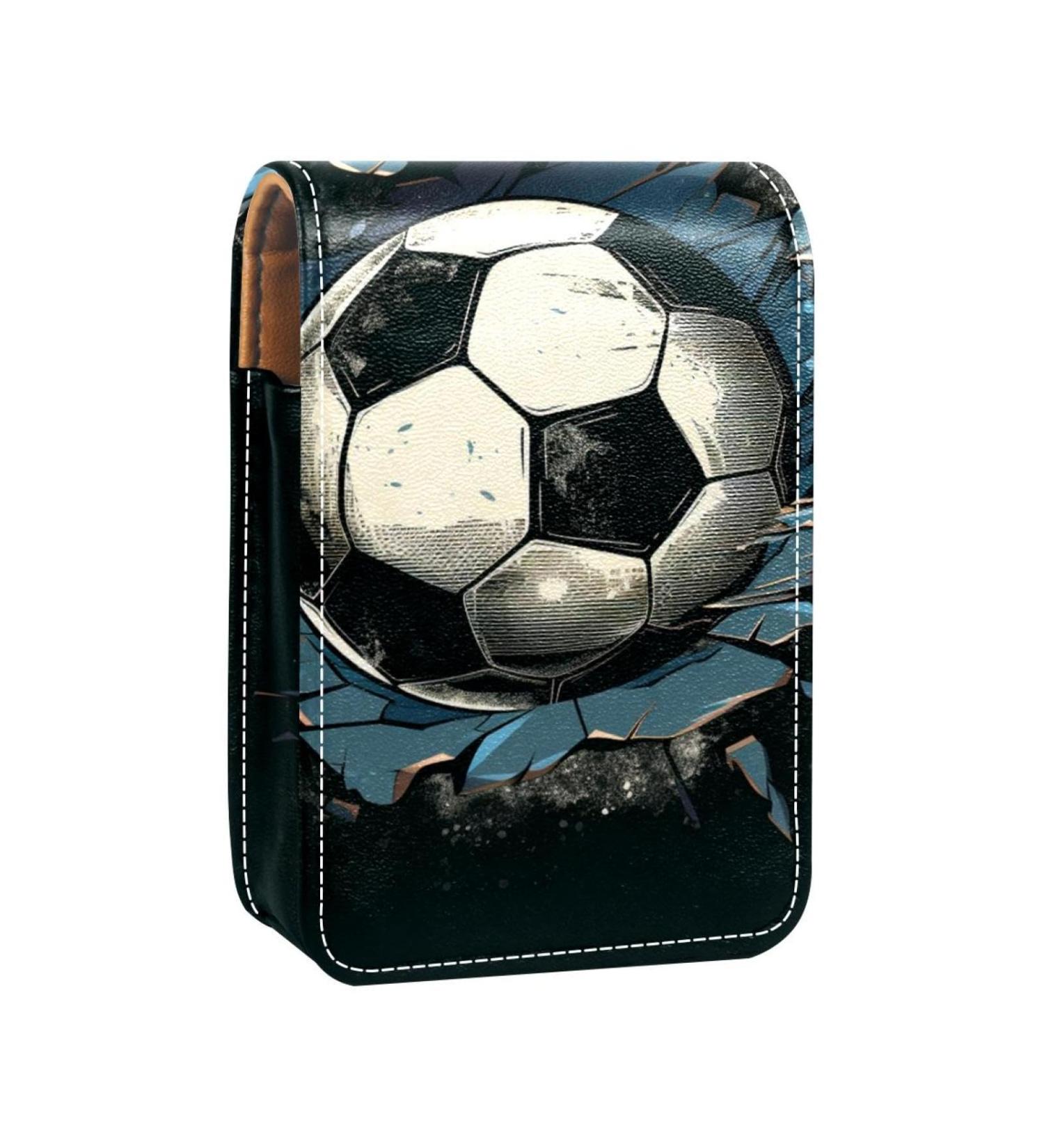 Stylish Leather Lipstick Case & Organizer with Mirror - Mini Lip Gloss Holder Abstract Football Design - Buy Online on GoSupps.com