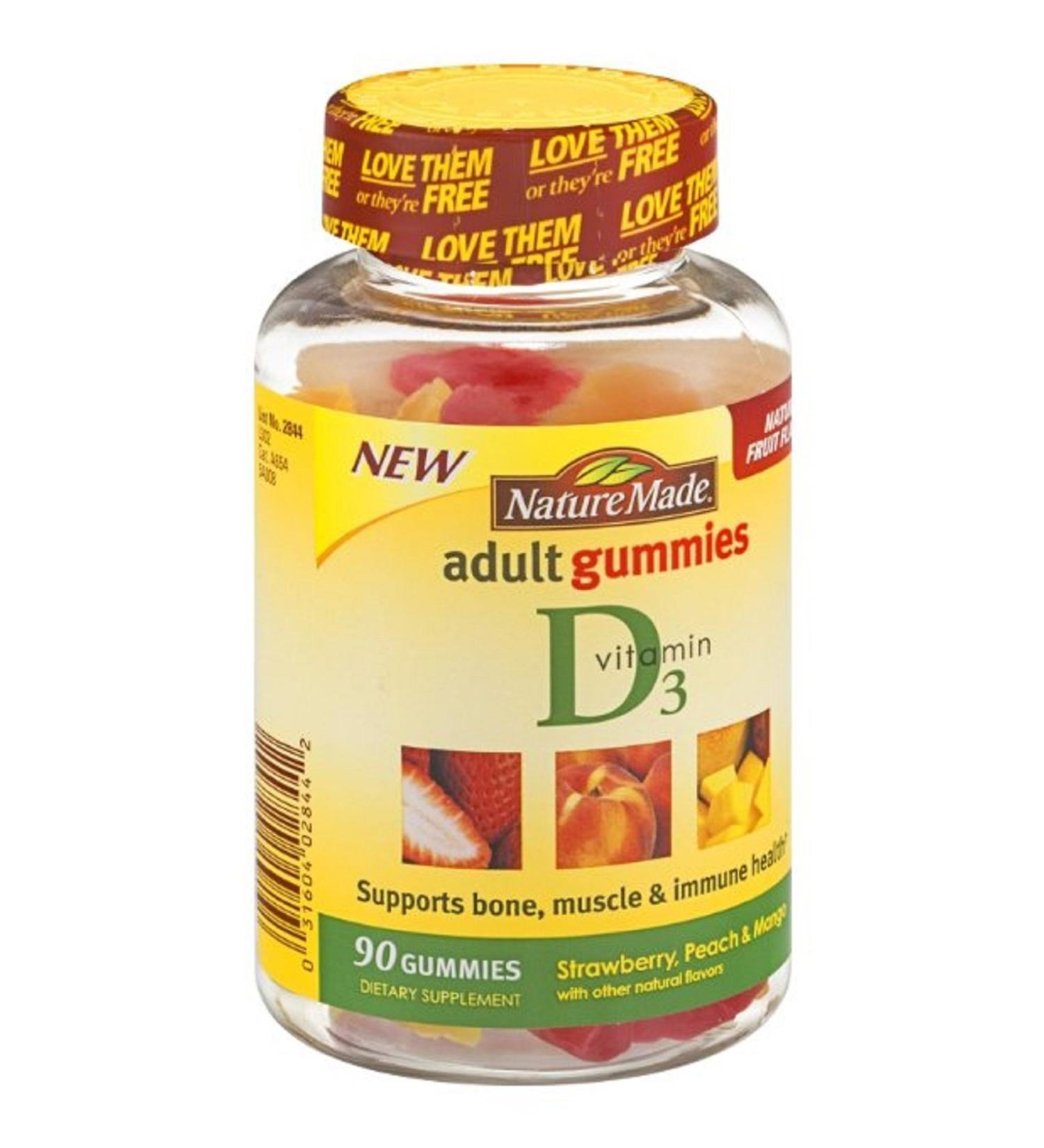 Nature Made Vitamin D3 Gummies - Strawberry Peach & Mango, 50 mcg, 90 Count - Buy Online on GoSupps.com