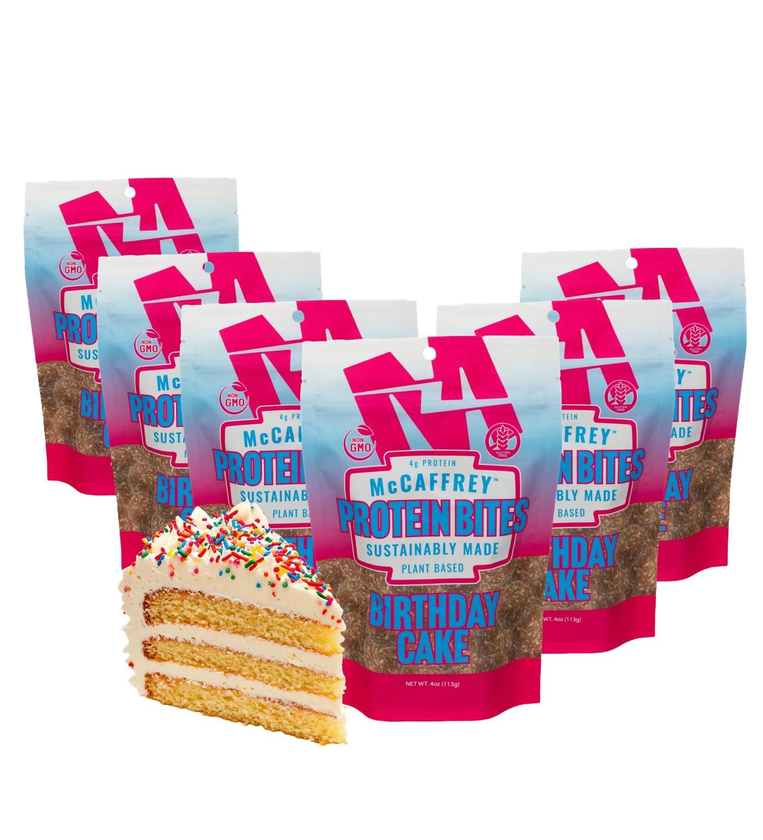 McCaffrey Protein Bites Birthday Cake Flavor 6 Multi-Serving 4oz Bags 4g of Protein per Serving Gluten-Free, Vegan, High Fiber Energy Snack for Active Families - Buy Online on GoSupps.com