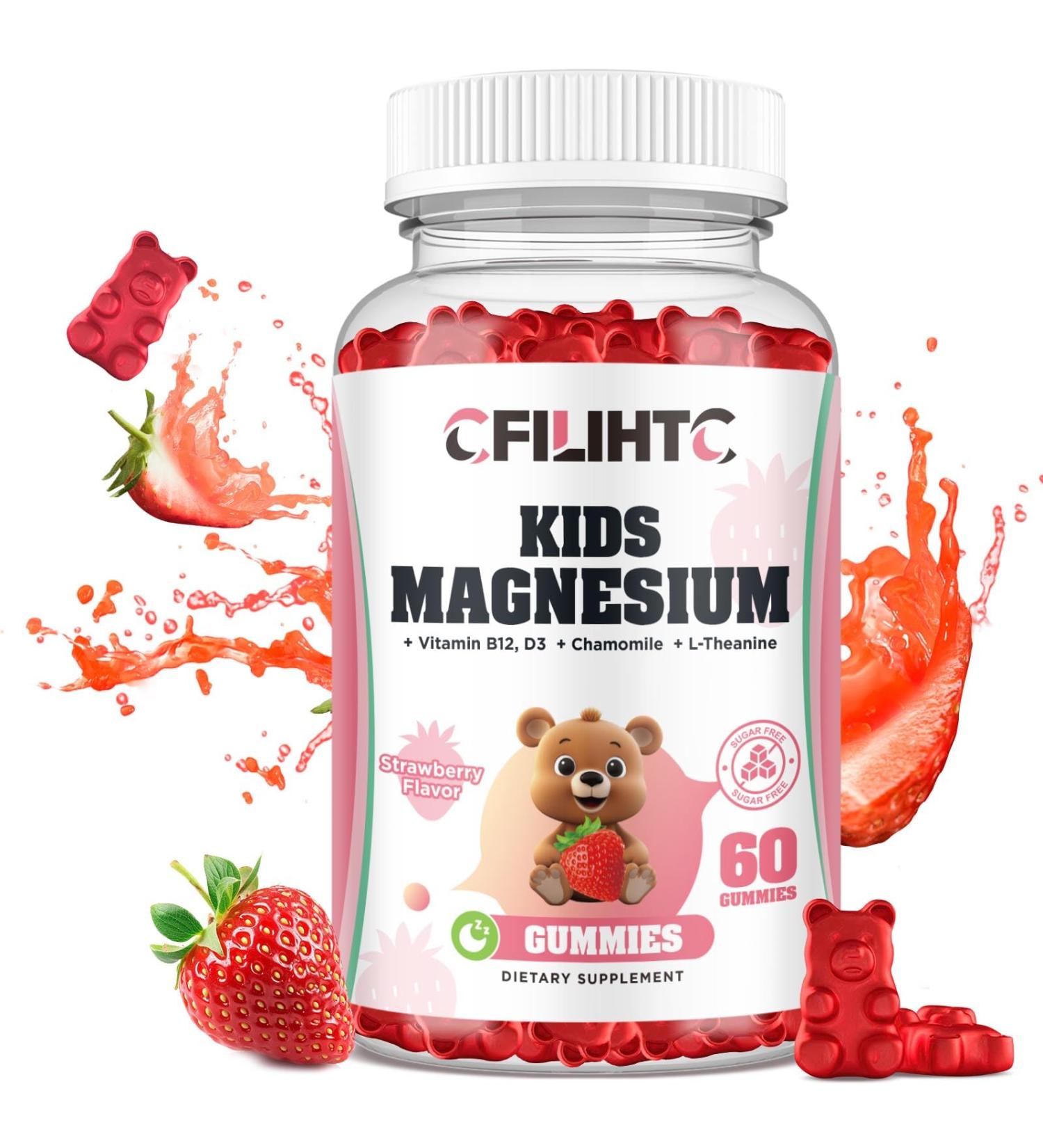 Kids Magnesium Glycinate Gummies, Magnesium for Kids & Adults with Citrate, Zinc, Vitamin D3, B12, L-Theanine Supplement for Sleep Bone & Muscle Mood, Strawberry, 60ct Strawberry 60 Count (Pack of 1) - Buy Online on GoSupps.com