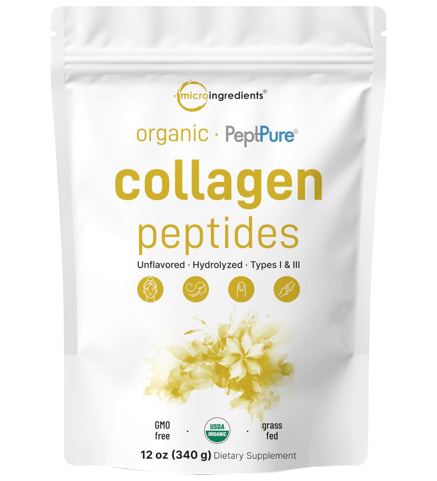 Micro Ingredients Collagen Peptides Powder Organic 12oz | Type I & III + Natural Protein | Grass-Fed Bovine Source | Unflavored | Supports Skin Joint & Bone Health | Paleo Non-GMO - Buy Online on GoSupps.com