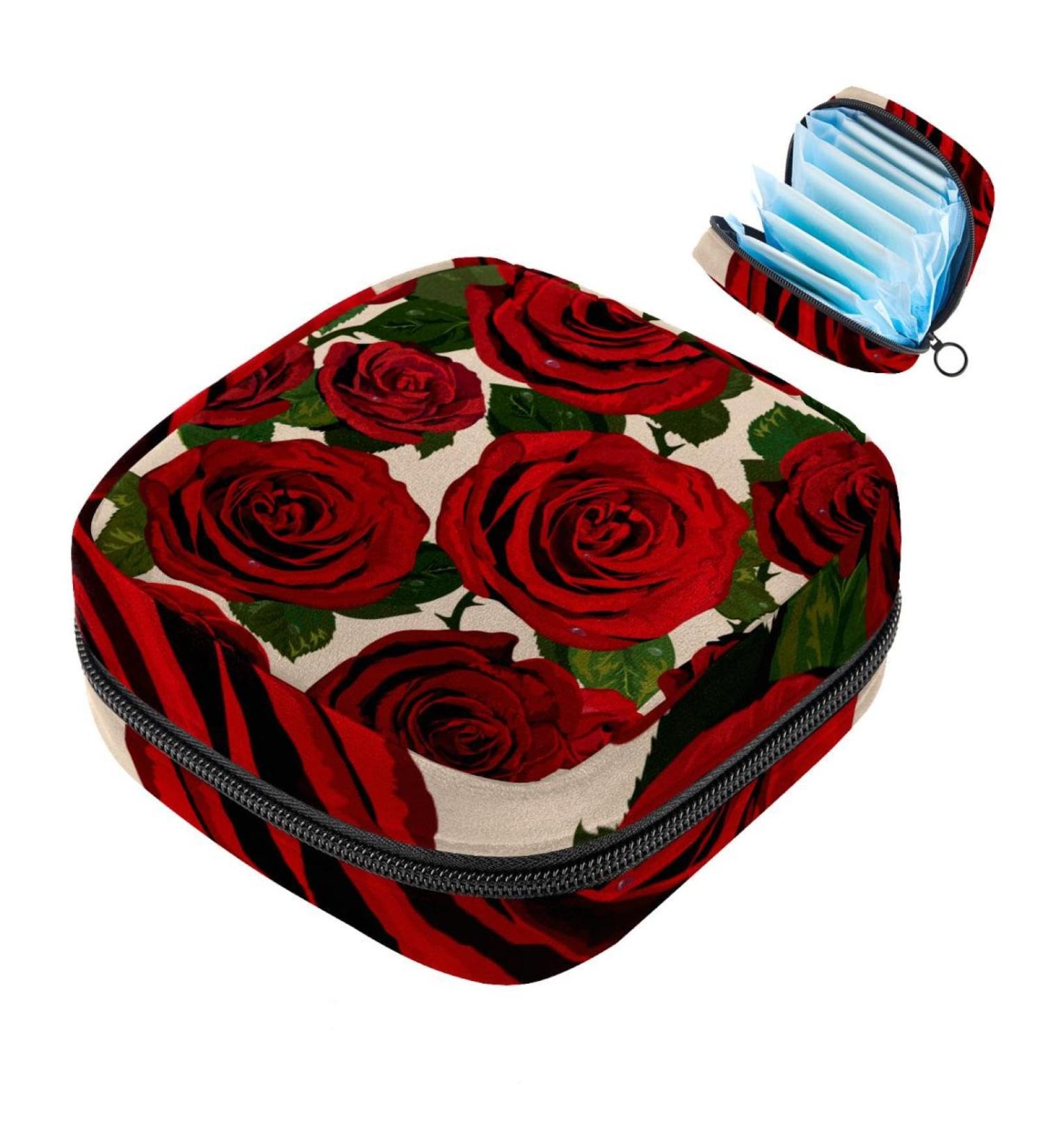 Shop Retro Red Rose Portable Women's Bags for Menstrual Cups & Pads - Perfect for Teens! - Buy Online on GoSupps.com