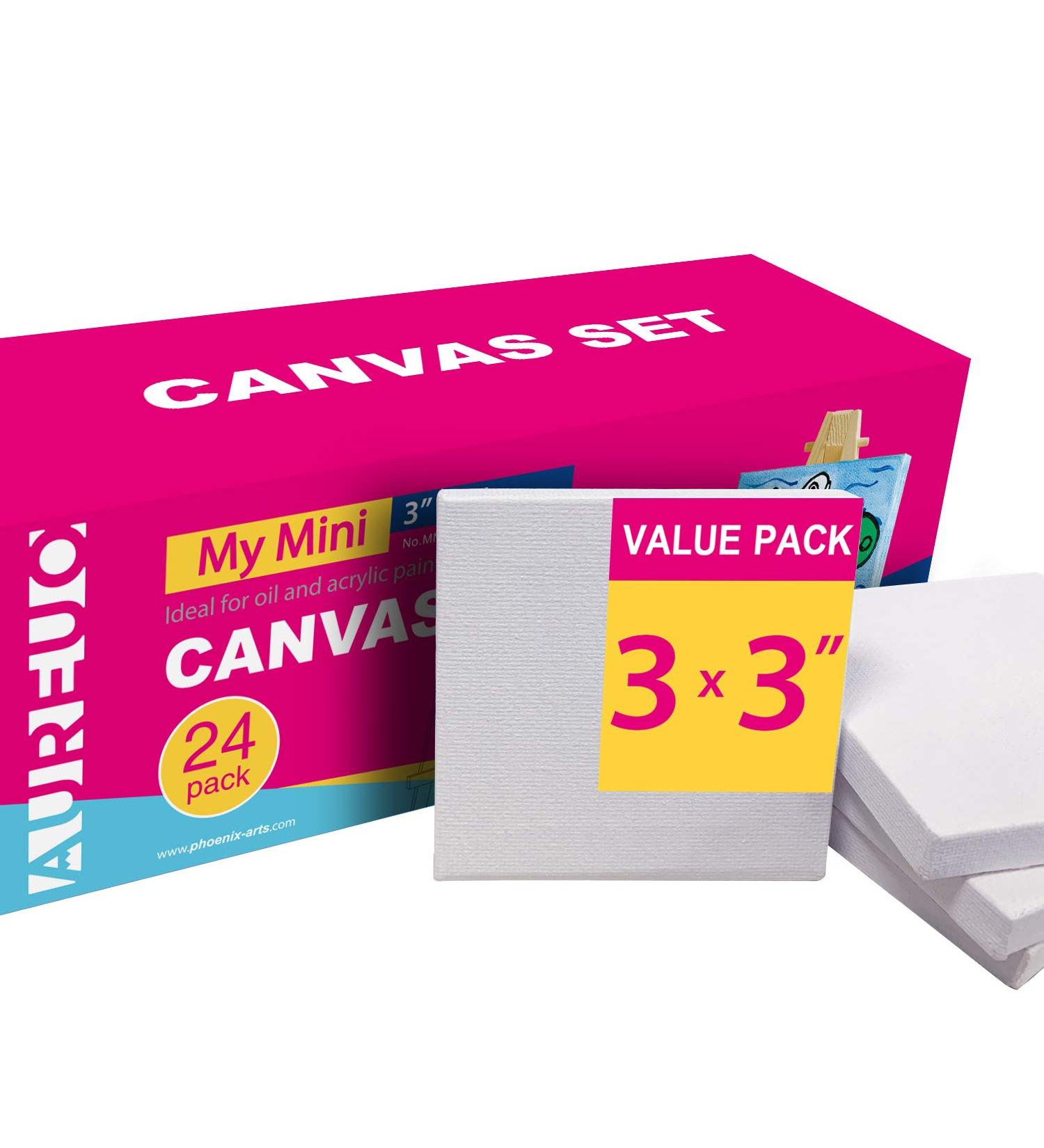 AUREUO Mini Stretched Canvas 3x3 Inch 24 Pack - Square Canvas Holiday Gift Set for Kids - Ideal for Painting & Crafts - Buy Online on GoSupps.com