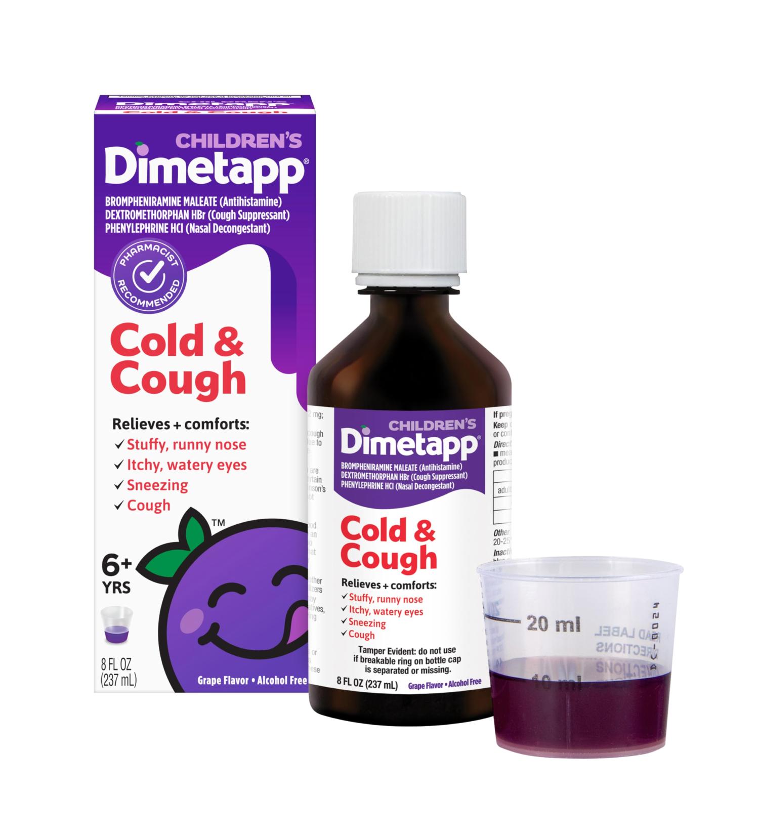 Dimetapp Children's Cold & Cough Medicine - Alcohol-Free Antihistamine & Cough Suppressant for Kids | Grape Flavor 8 Fl Oz - Buy Online on GoSupps.com