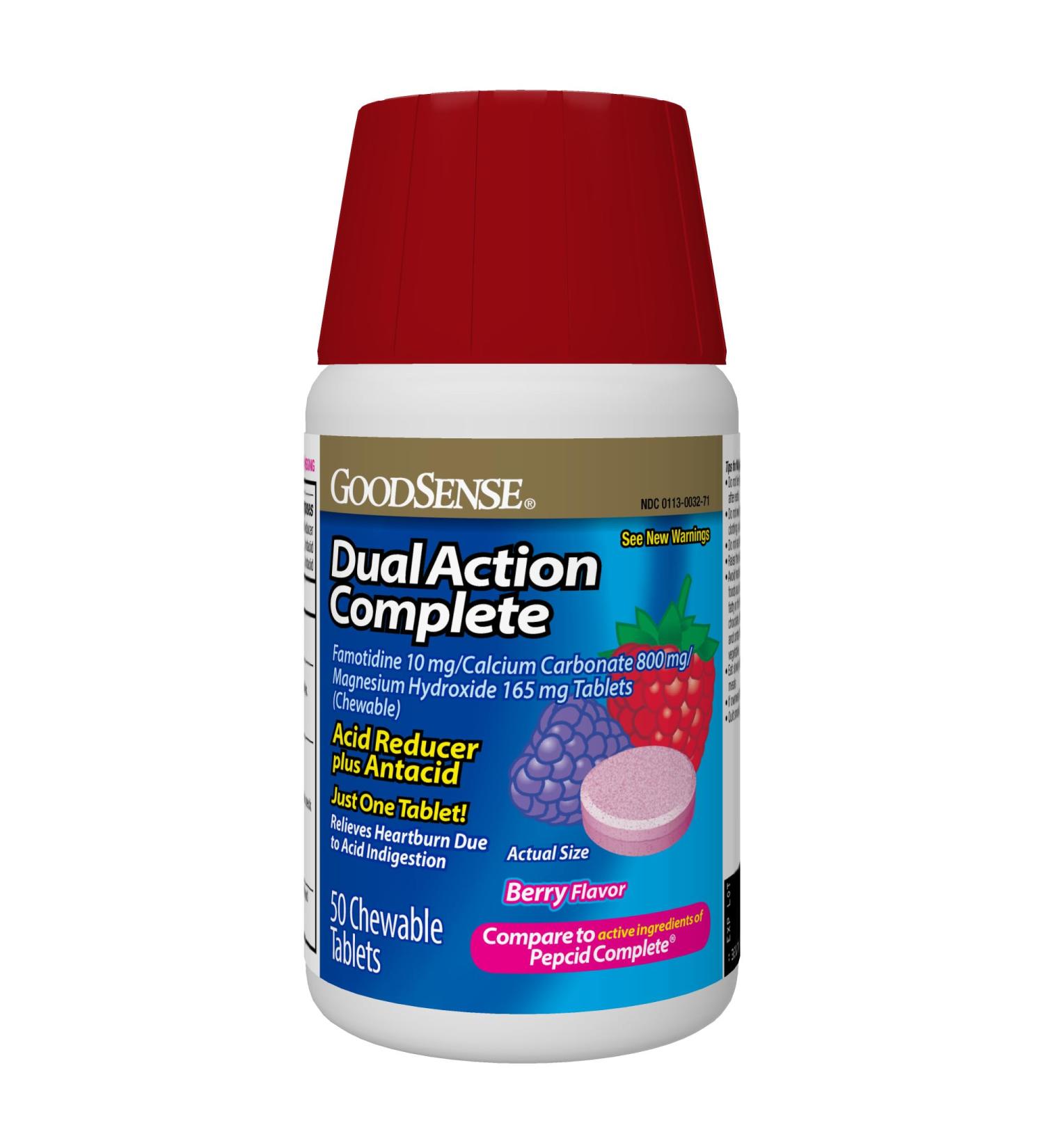 GoodSense Dual Action Complete Chewable Acid Reducer and Antacid Tablets Berry Flavor Helps to Relieve Heartburn Due to Acid Indigestion 50 Count Berry 50 Count (Pack of 1) - Buy Online on GoSupps.com