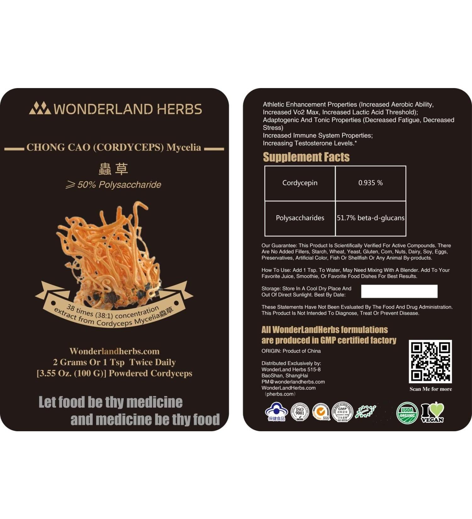 WonderLand Herbs Dong Chong Xia Cao/Cordyceps Sinensis Extract 100 Grams 50% Active Polyose - Energy and Stamina - Immune Support - Non-GMO Gluten Free Paleo and Vegan Friendly  - Buy Online on GoSupps.com
