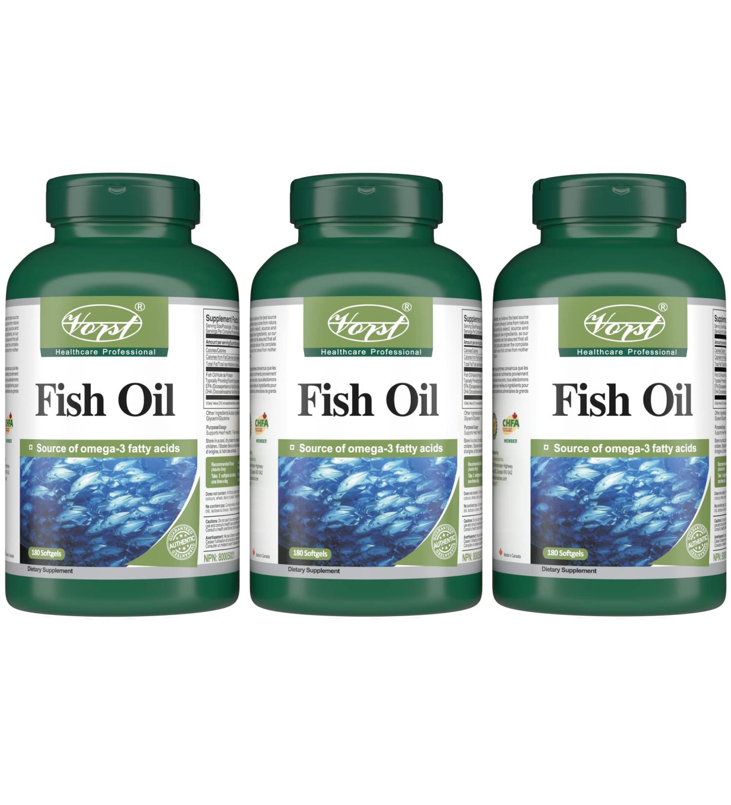 VORST Fish Oil 2000mg Per Serving 3 X 180 Softgels | Halal Omega 3 Supplement for Heart Brain & Bone Health | Includes Fatty Acids DHA and EPA | Easy to Swallow and Digest Liquid Softgel Capsules | Women & Men | 3 Bottles - Buy Online on GoSupps.com